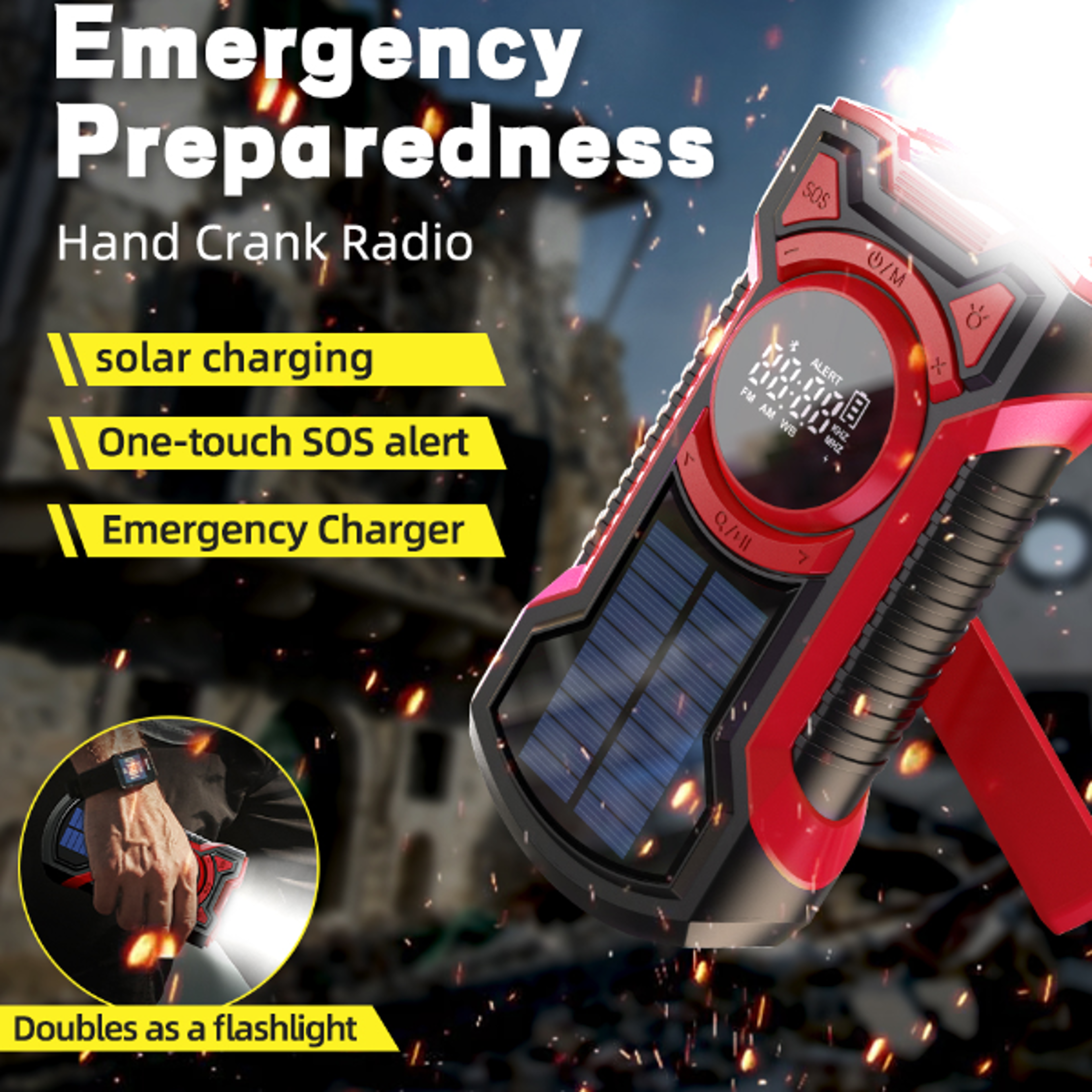 all in one hand crank solar emergency radio with noaa weather alerts & bluetooth portable power bank