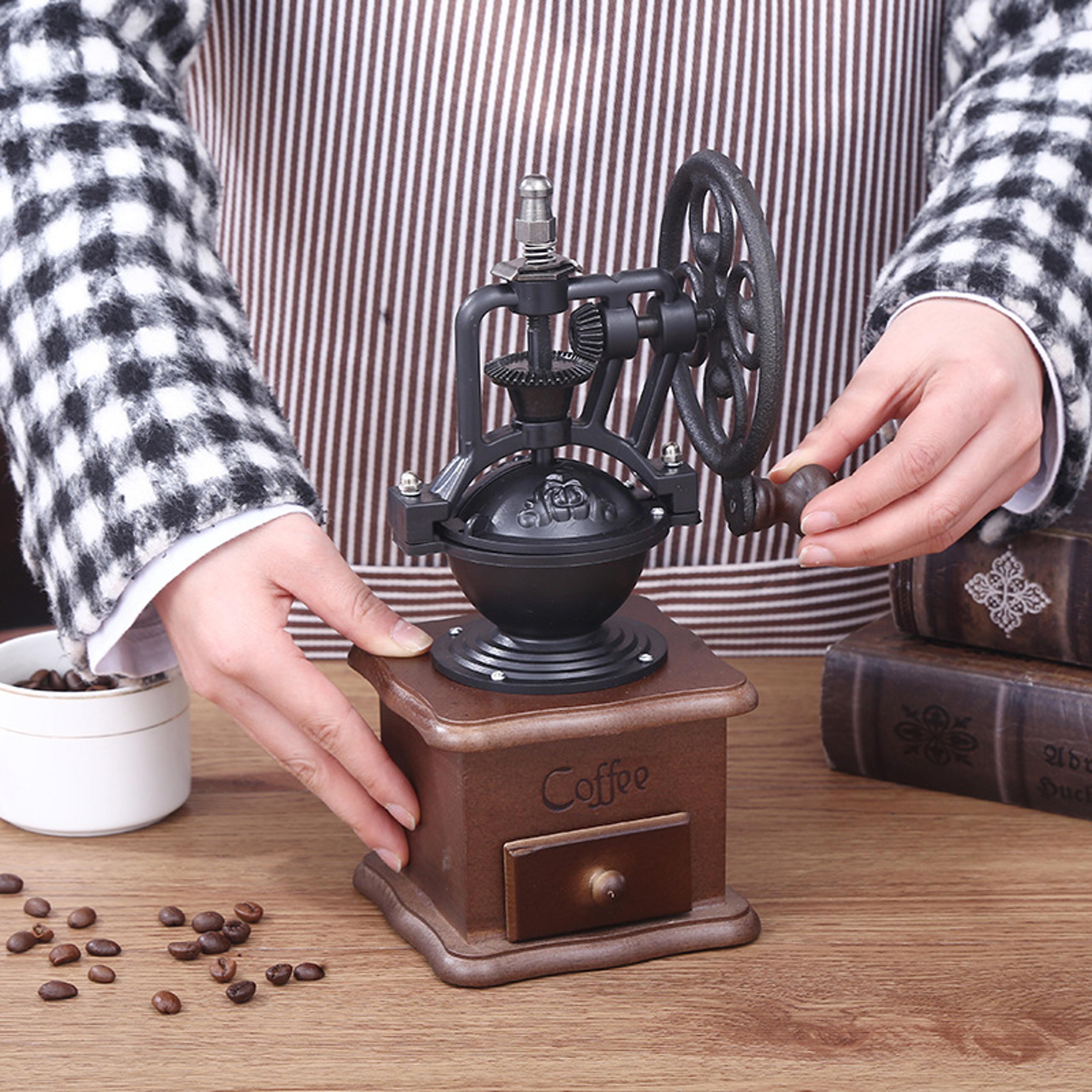 vintage big wheel manual coffee grinder antique cast iron hand crank mill