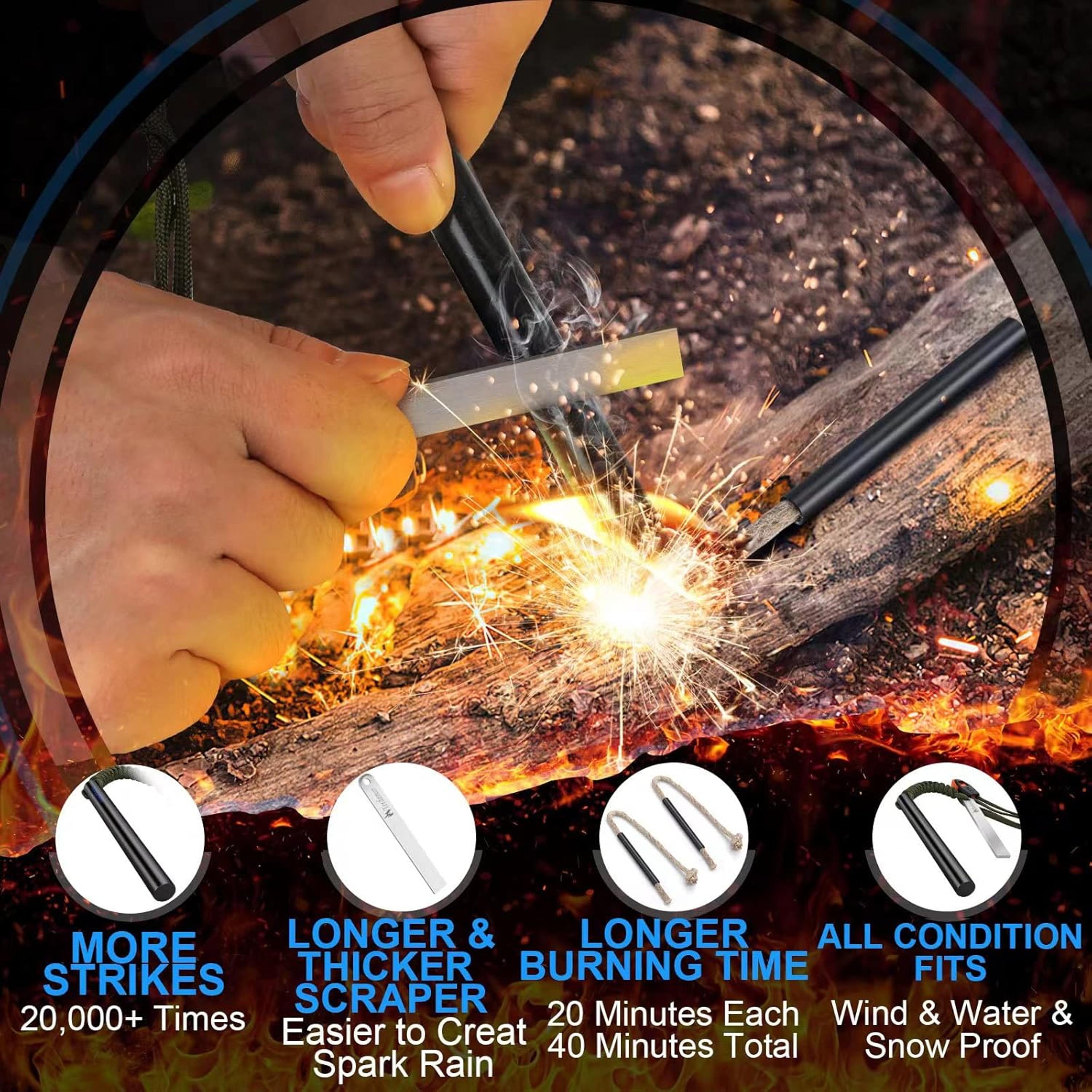 Ferro Rod Camping Fire Starter Ultimate Survival Fire Starter Kit With Waxed Tinder Cord  Paracord 4