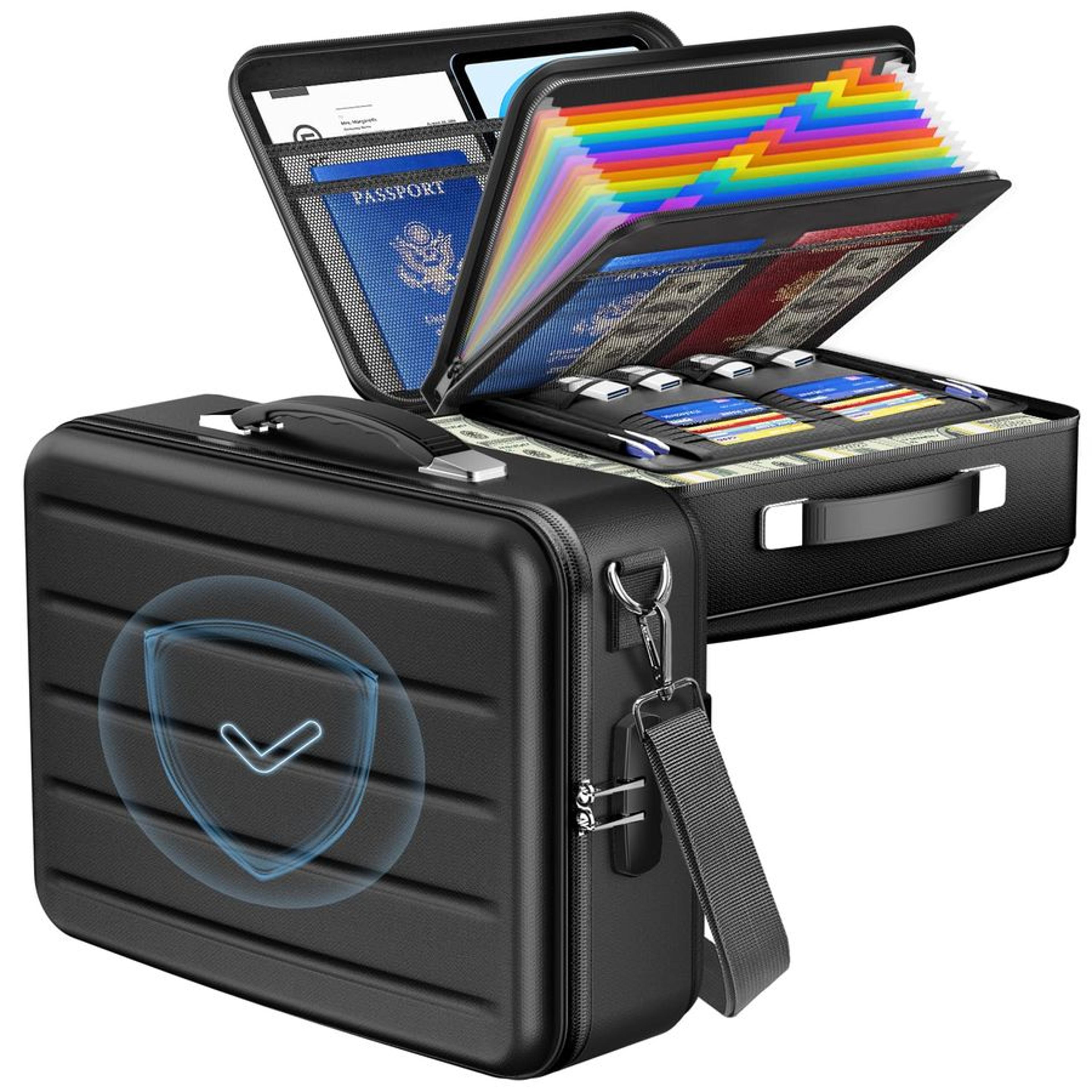 heavy duty portable fireproof document box with combination lock secure document organizer file box for home, travel