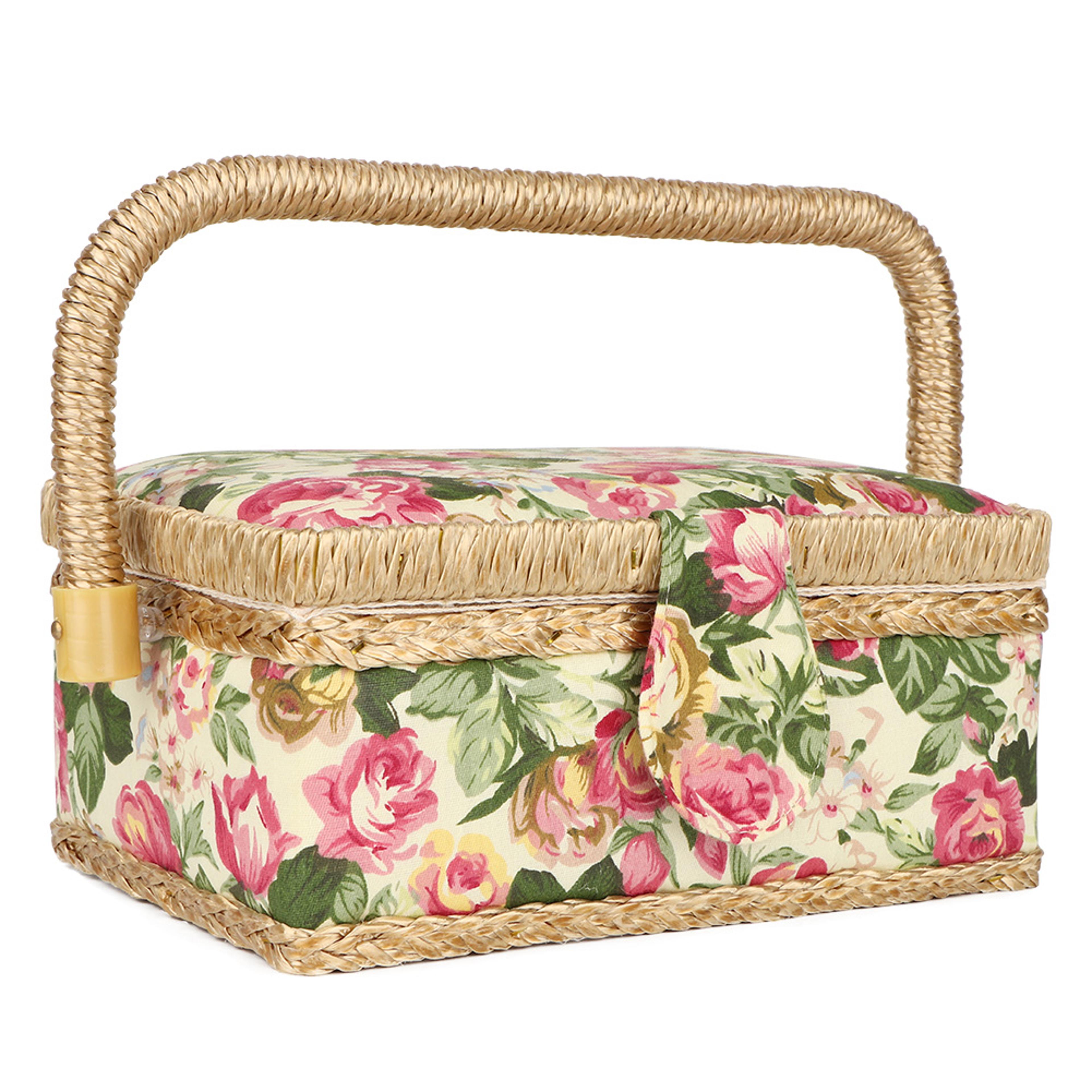 portable sewing organizer basket with tray storage case for threads needles and craft supplies