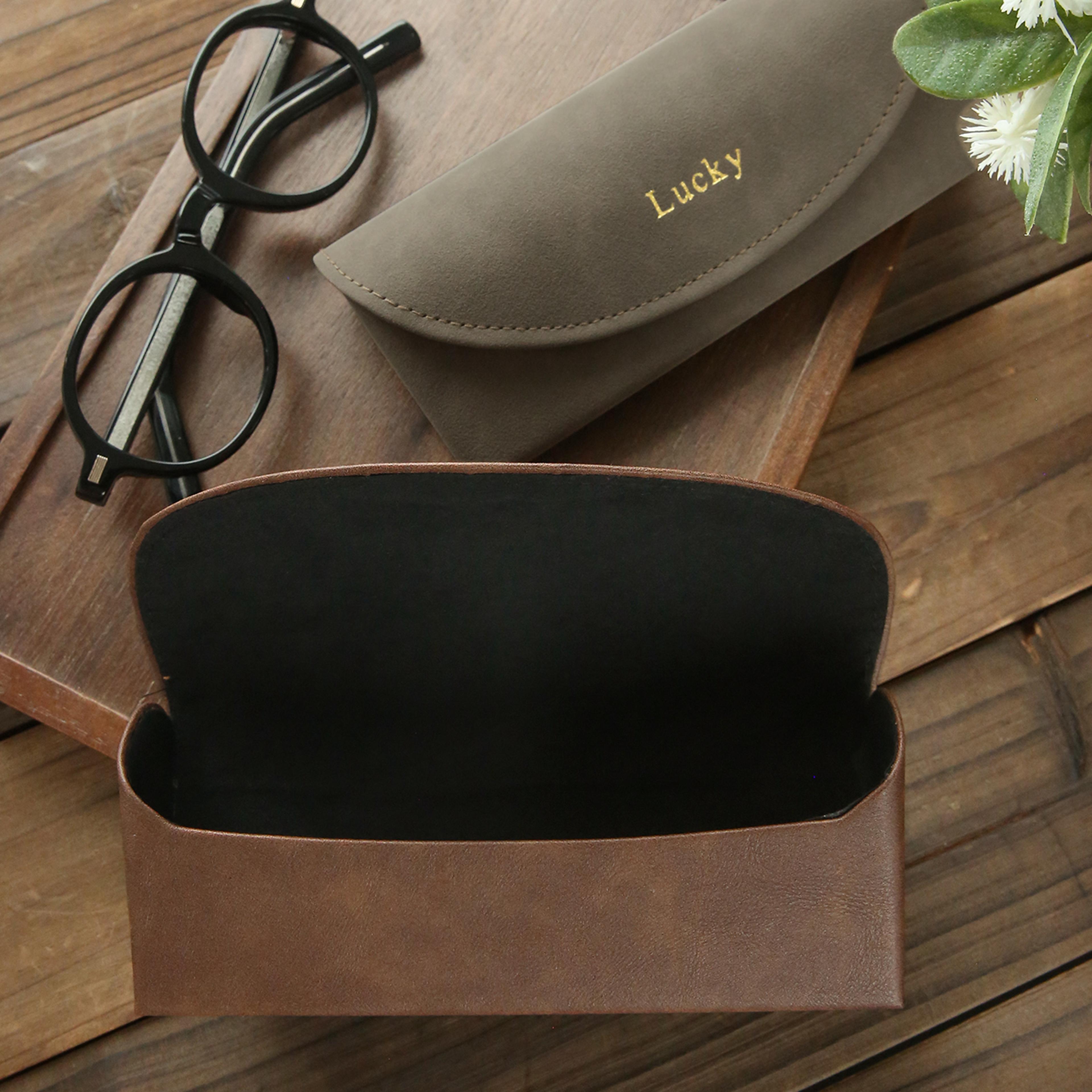 personalized leather eyeglass case custom name sunglasses holder vintage glasses case