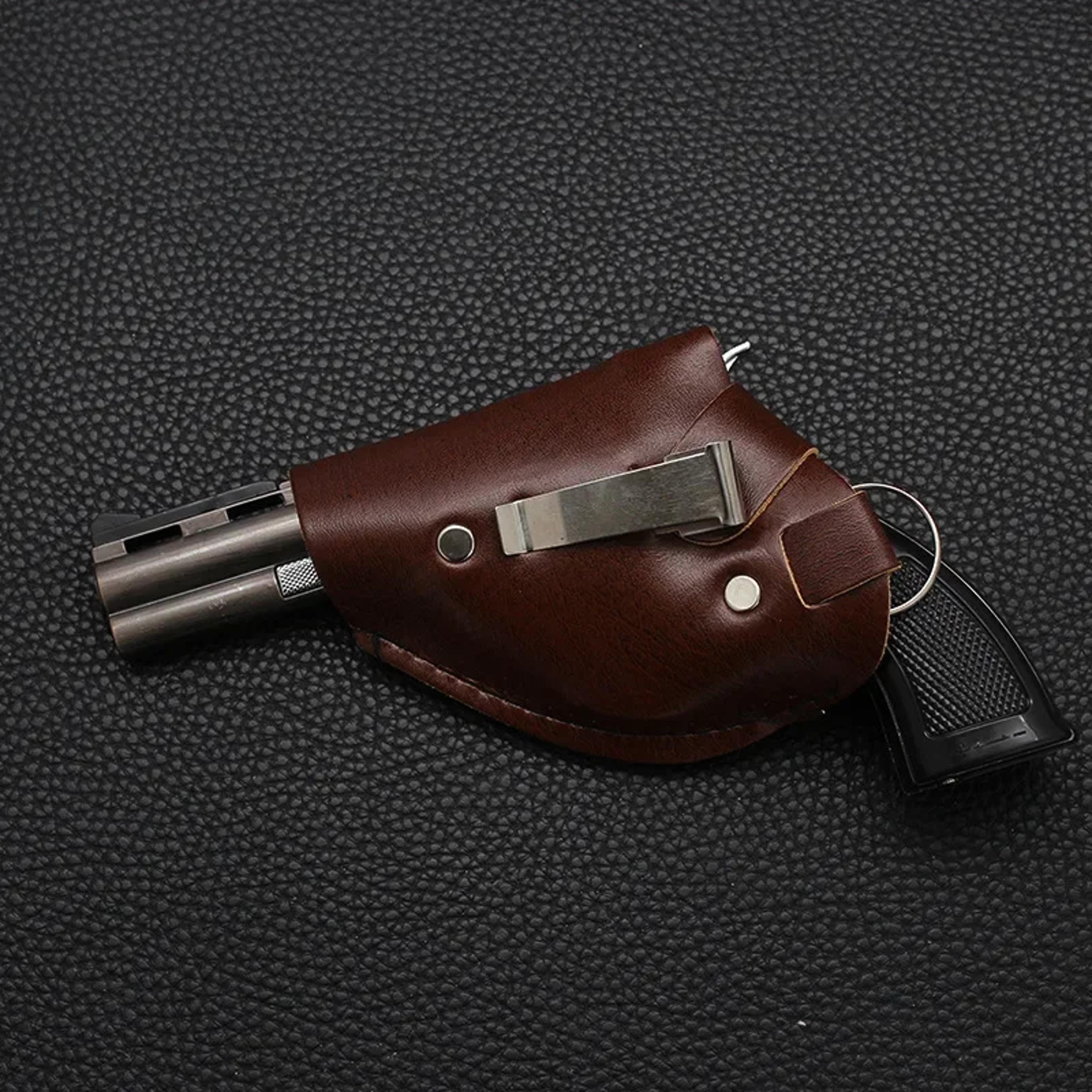 revolver lighter metal gun with leather case windproof cigarette & cigar accessory