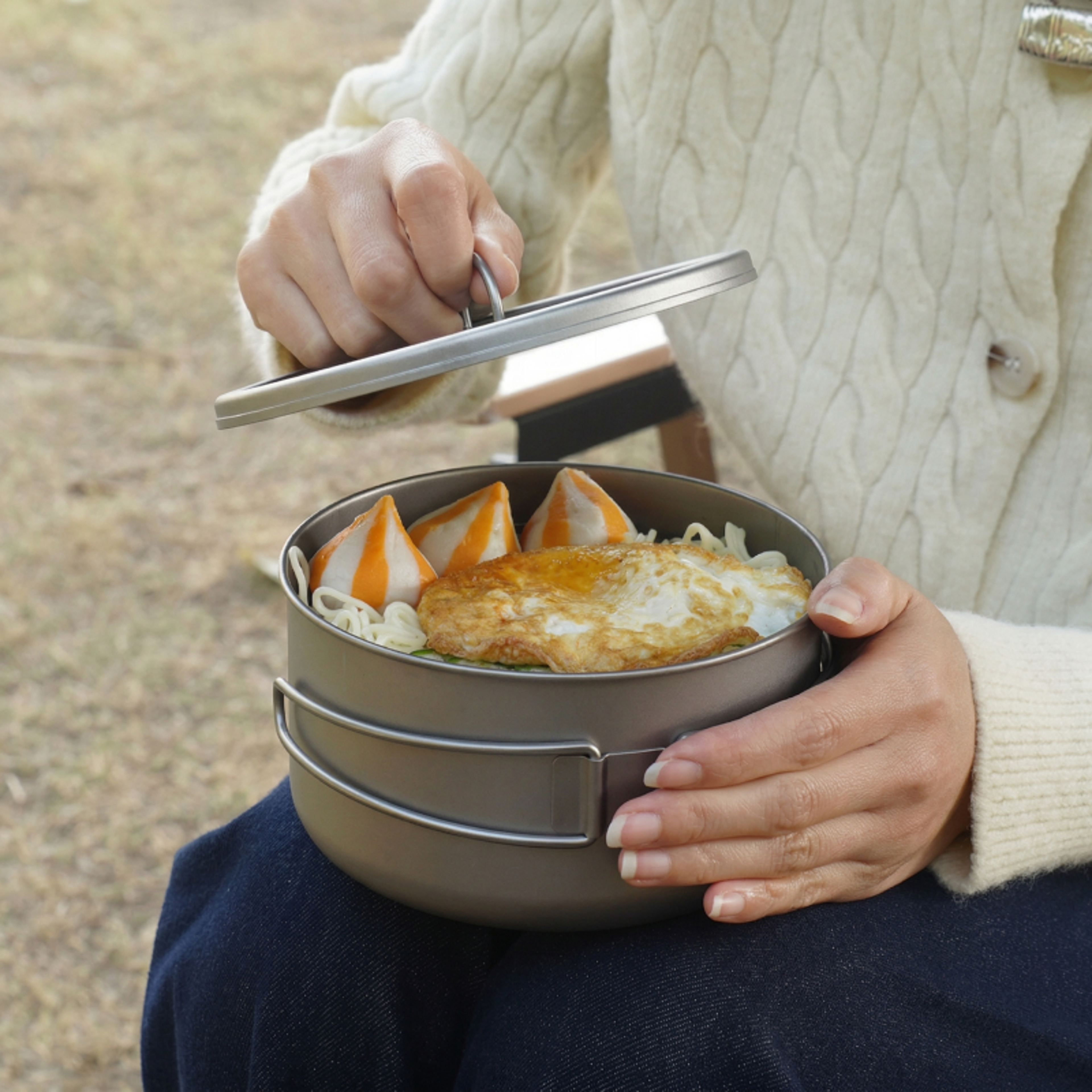 titanium camping pot foldable lunch box ultralight cookware for hiking and backpacking