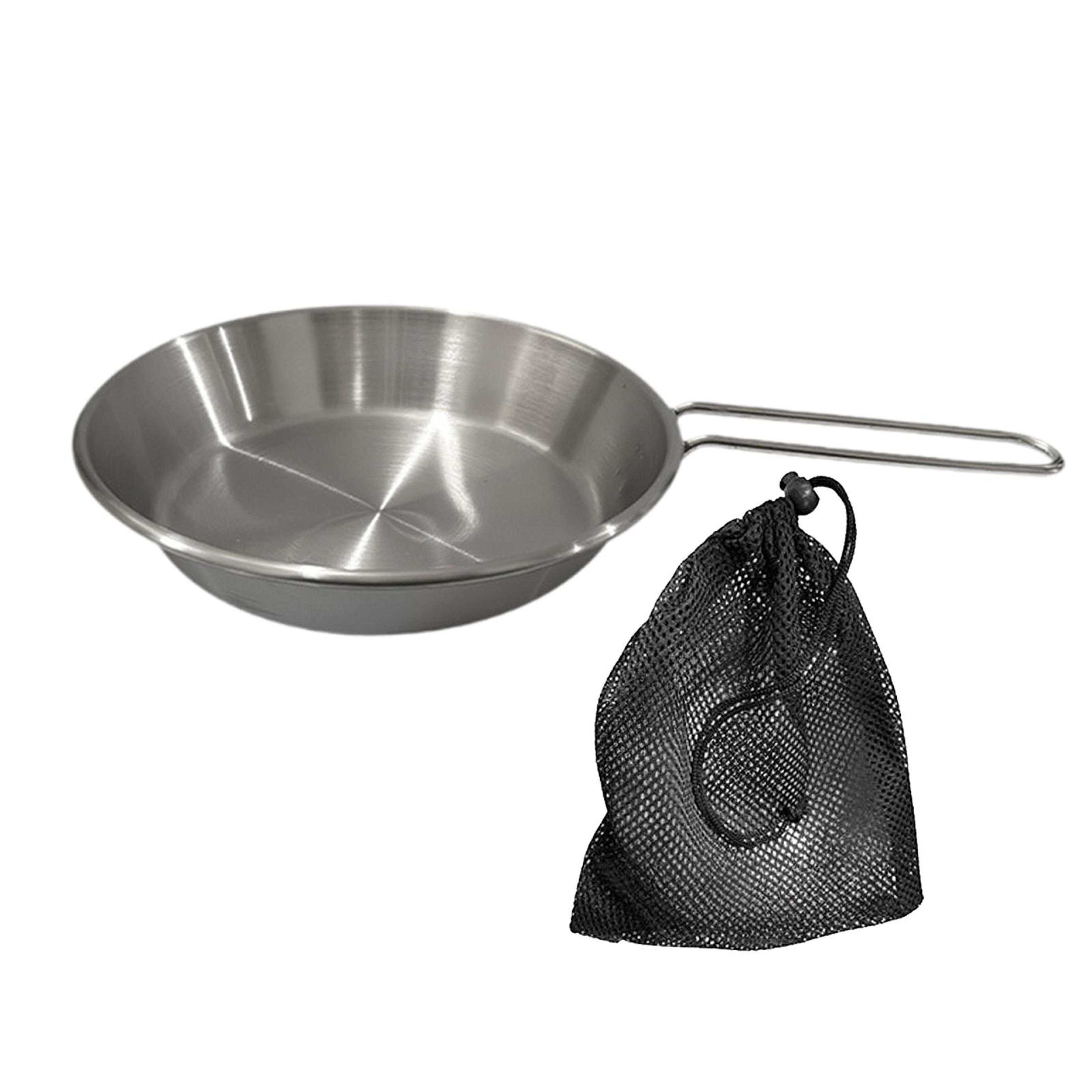 compact camping fry pan with foldable handle portable stainless steel outdoor cookware