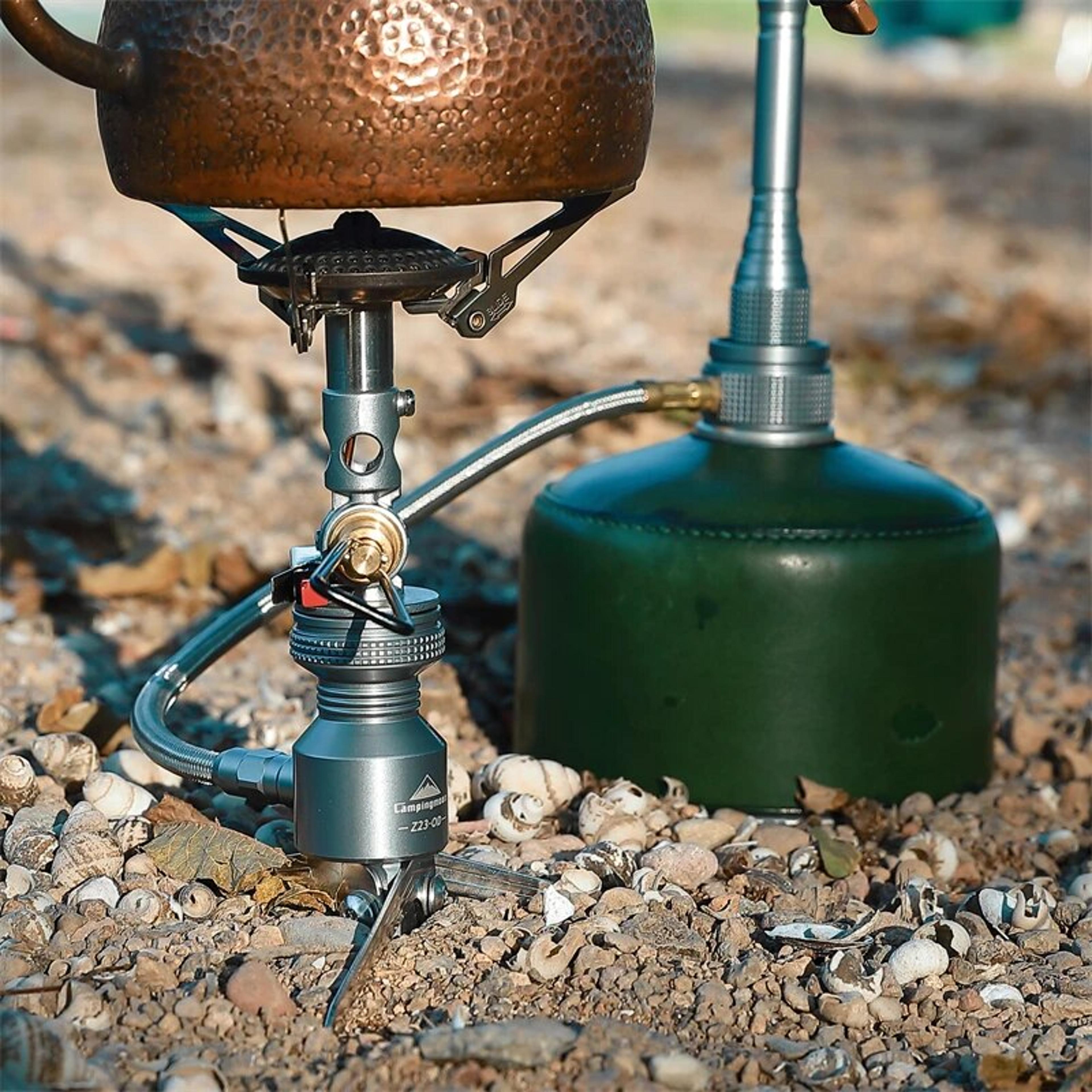 portable camping stove splitter adapter with tripod support for camping gas stove adapter & dual burner use