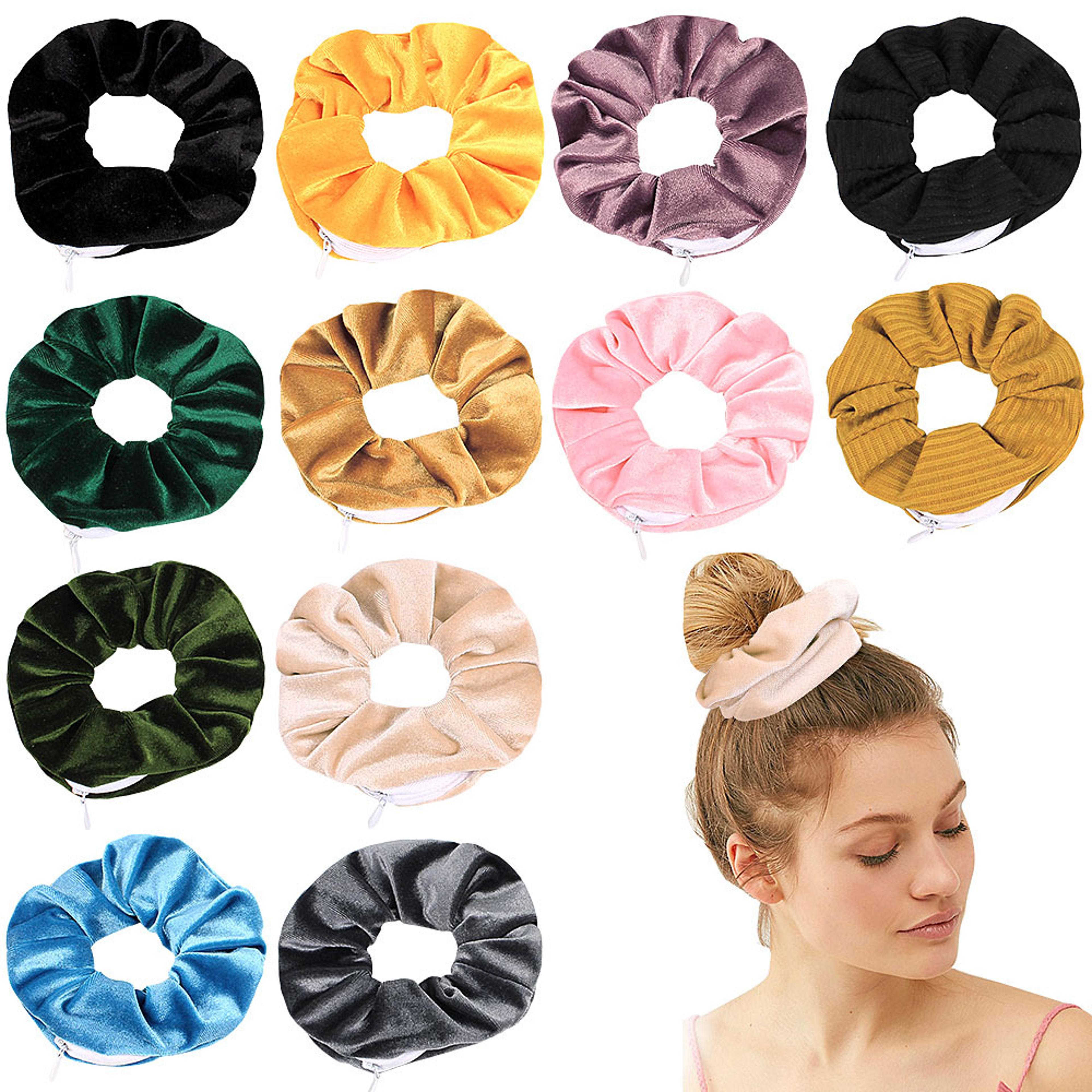hidden pocket scrunchie secure hair tie with zipper secret stash travel storage