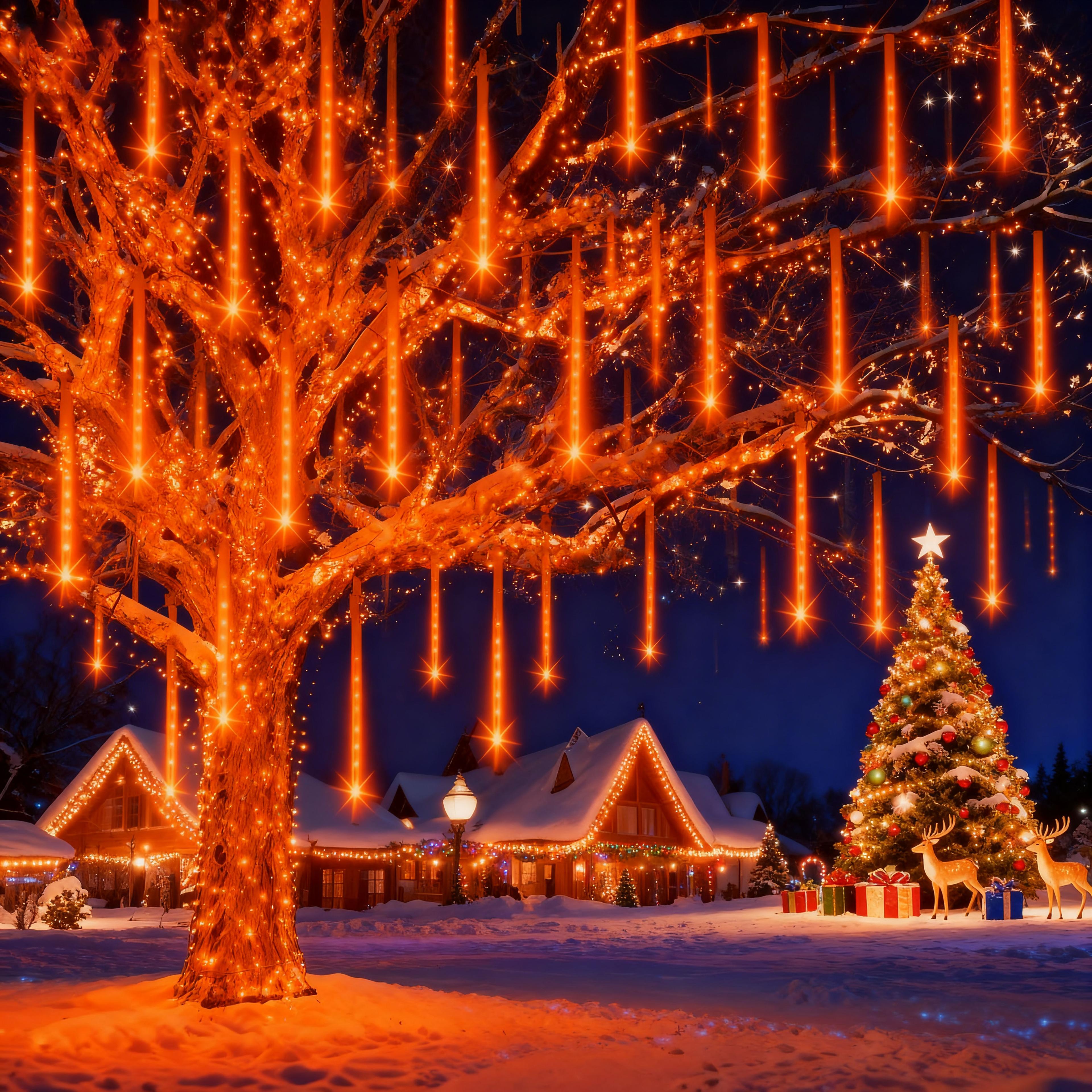 Solar Powered Meteor Shower Lights 200 LED Outdoor Christmas Lights For Garden Patio And Trees 7