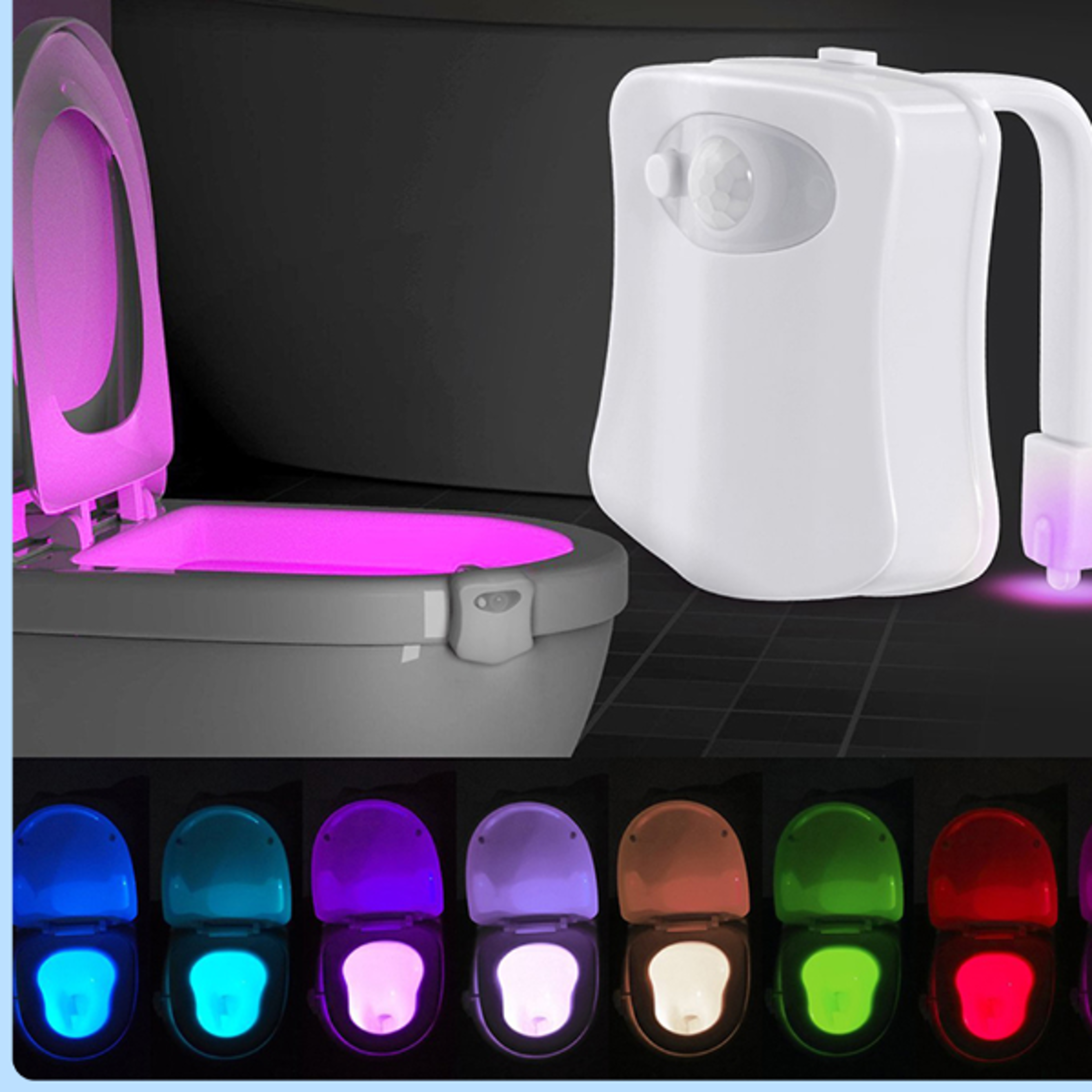 motion sensor rgb led night light wireless toilet bathroom ambient lamp 8 color