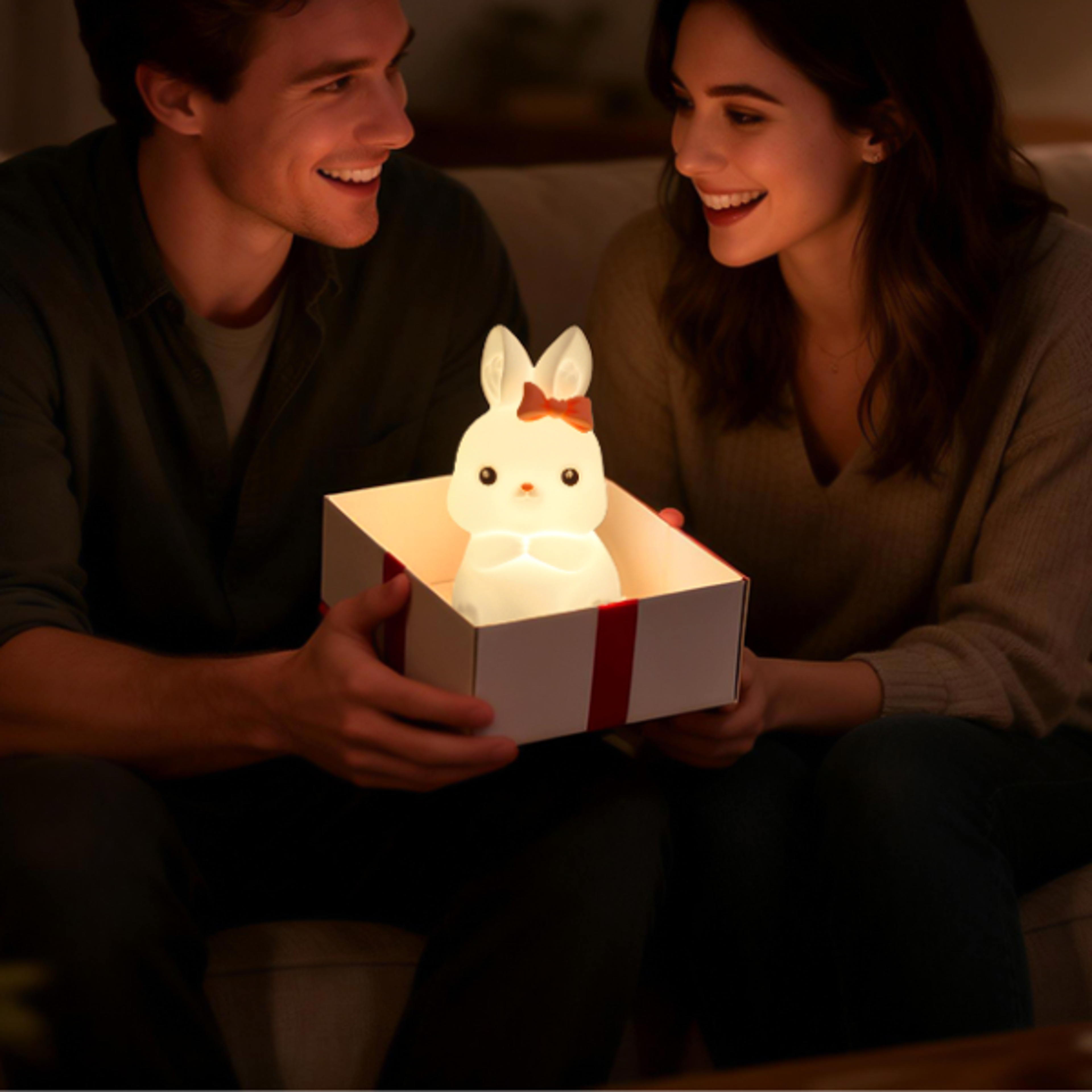 cute rabbit night light touch control bedside lamp with timer portable battery powered