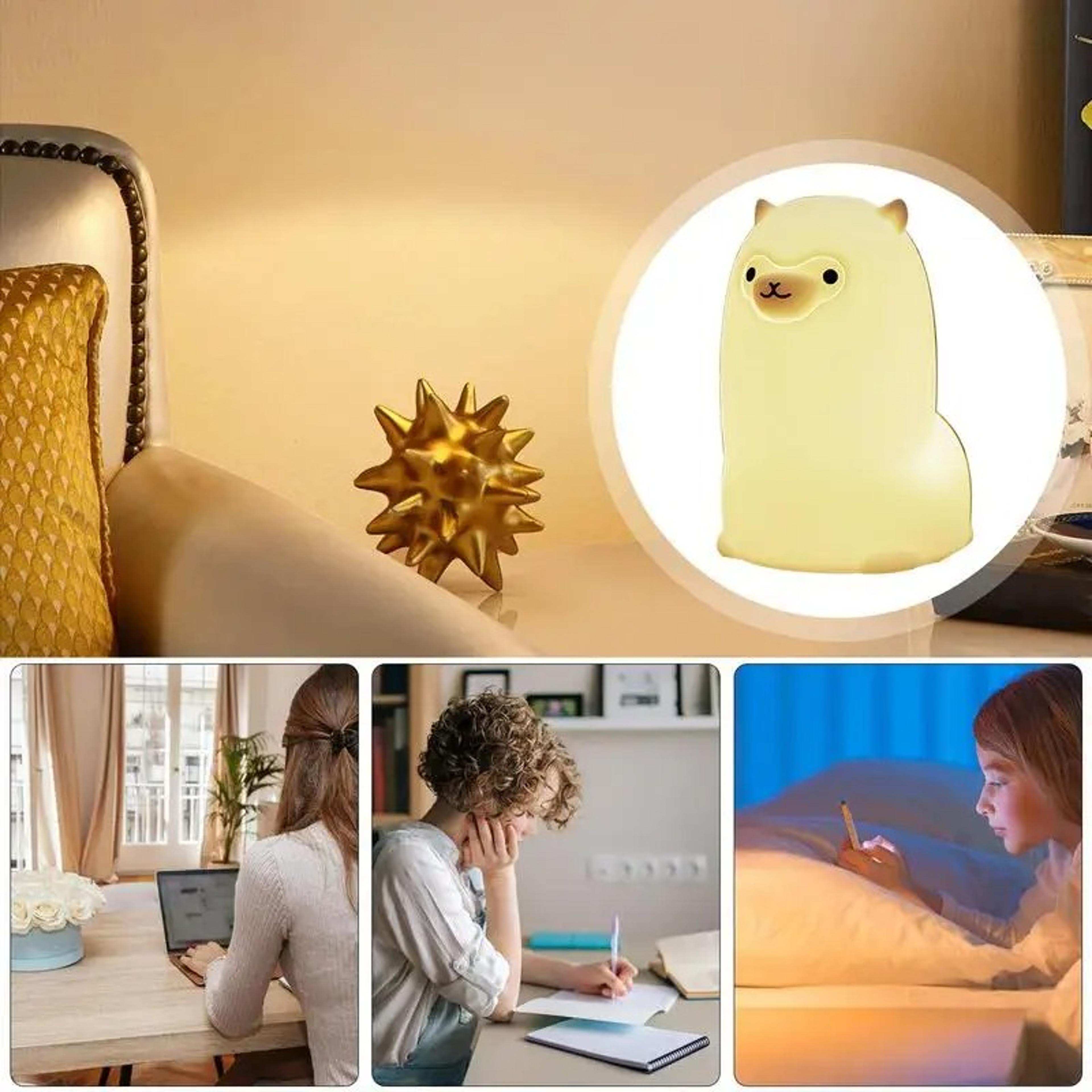 Cute Alpaca Night Light USB Rechargeable RGB LED Night Light Soft Silicone Touch Lamp For Kids 4