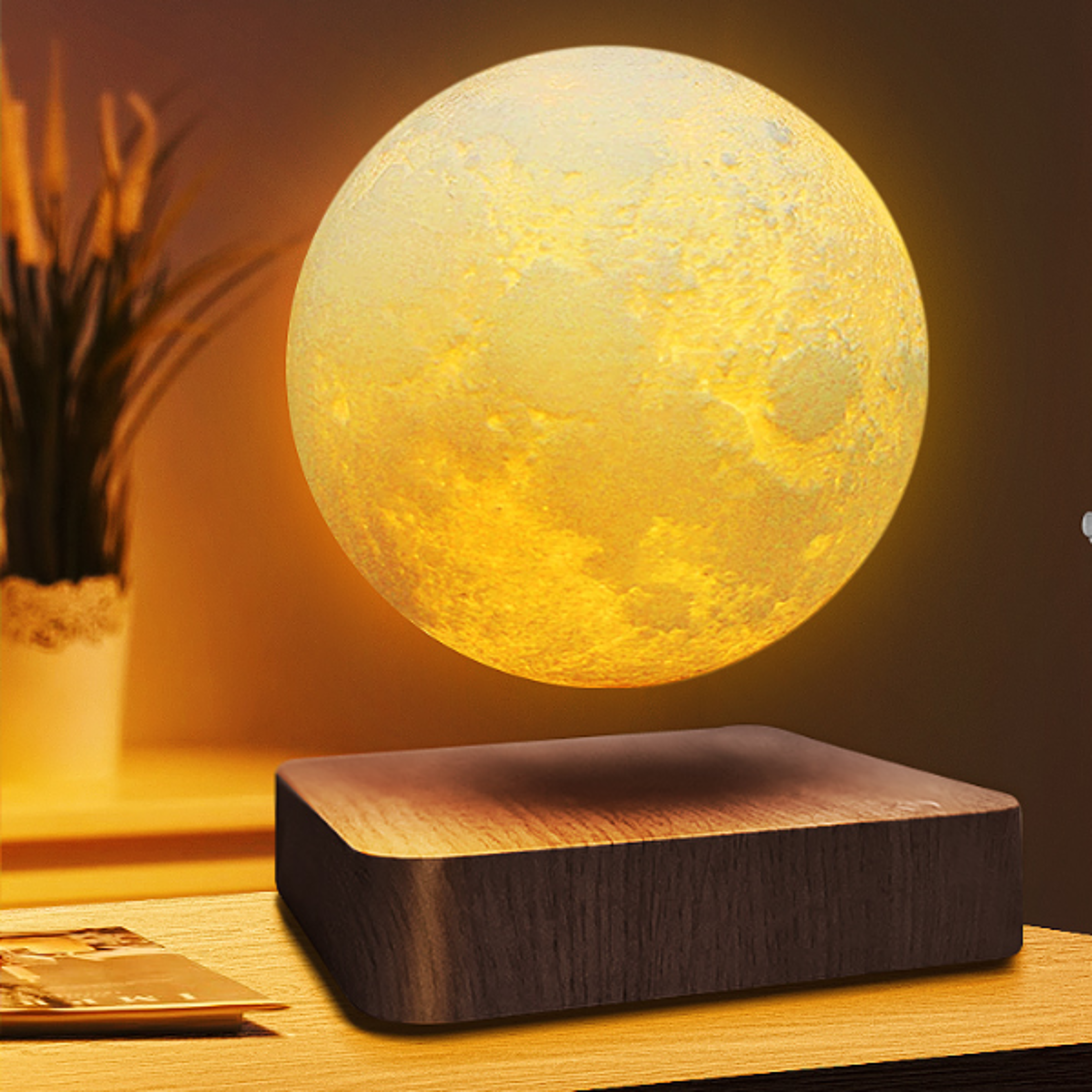 magnetic floating moon lamp 3d levitating moon lamp with wooden base and led night light