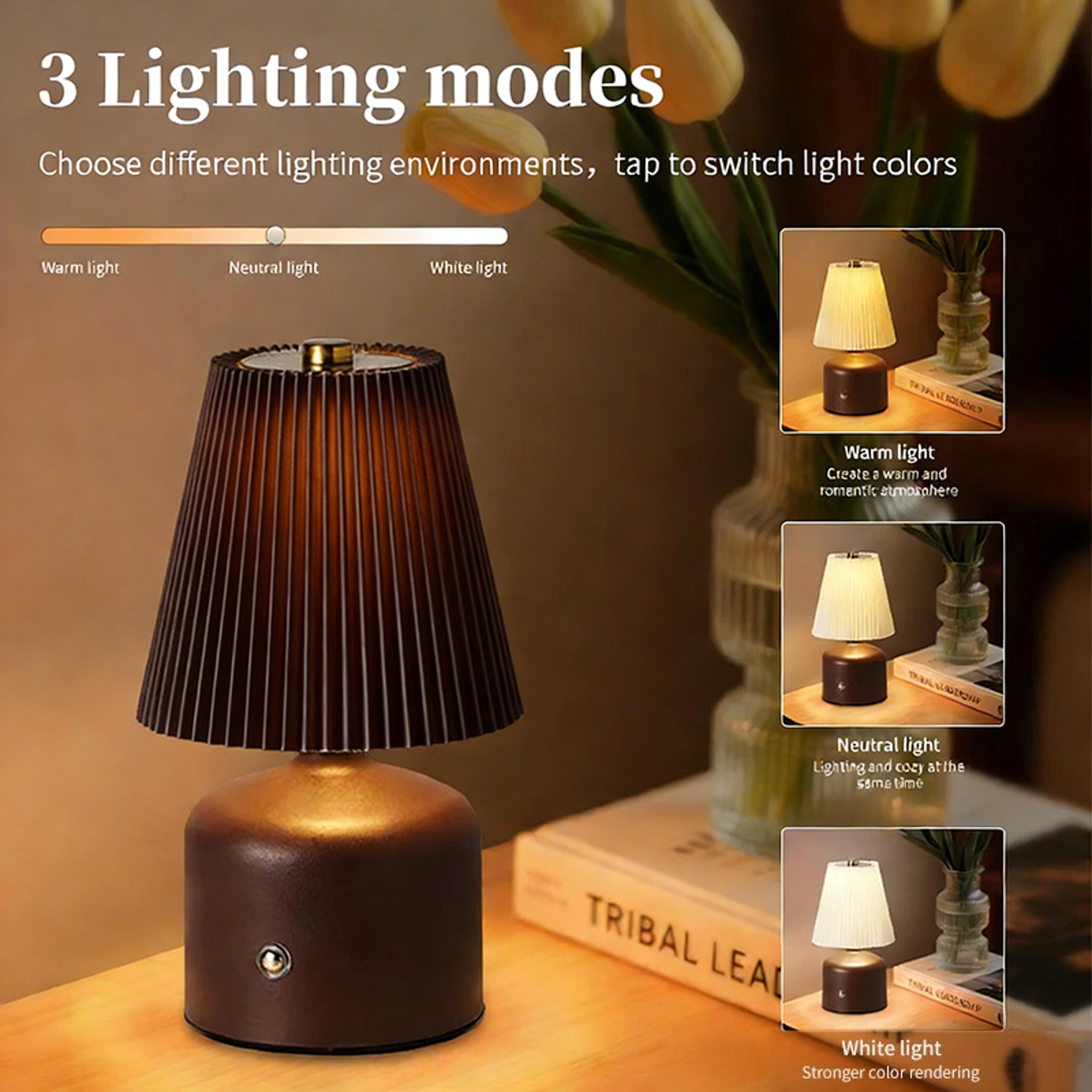 Rechargeable Bedside Lamp With Touch Control Dimmable LED Desk Light Fabric Night Light 1