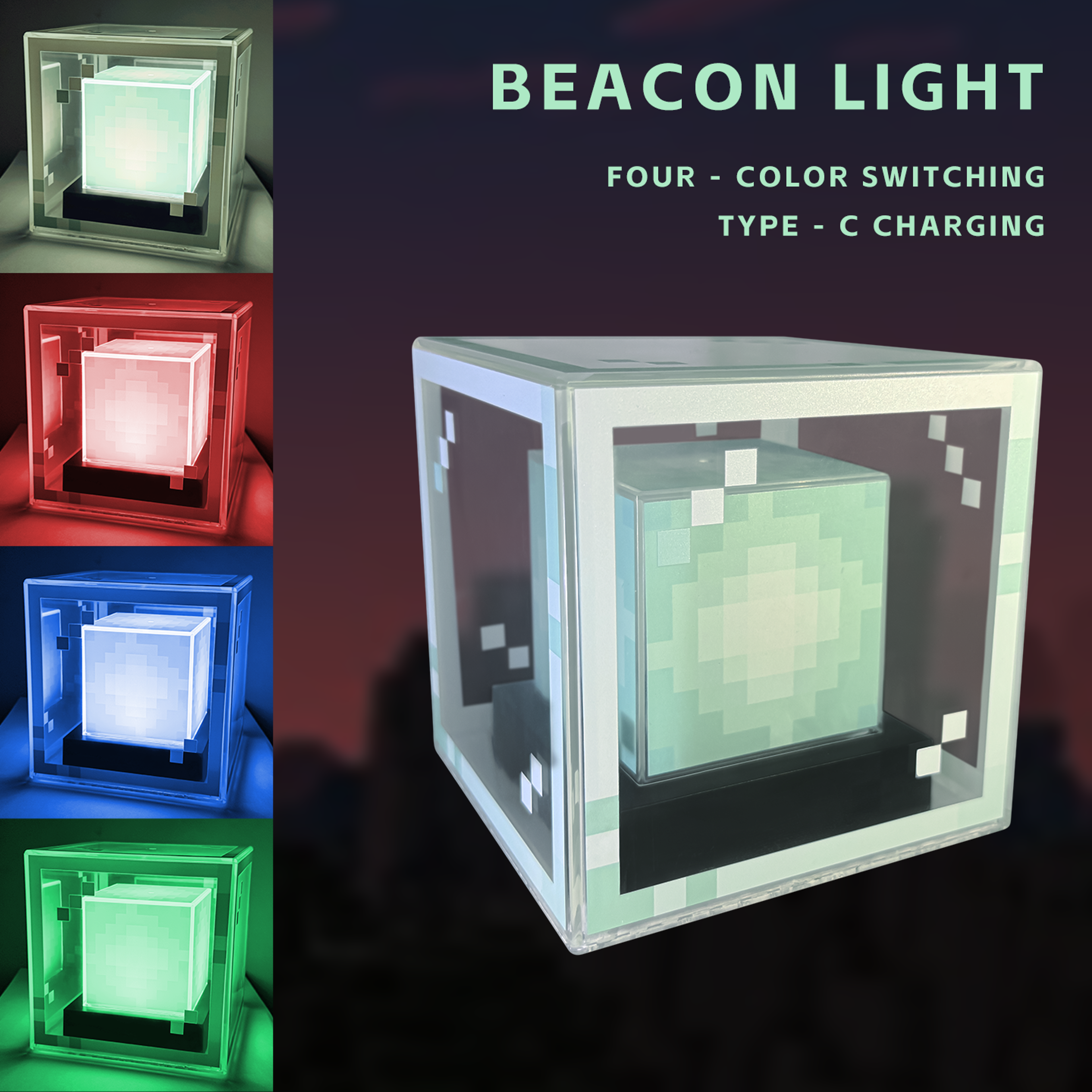 Pixel Beacon Gaming Desk Light Rechargeable Pixel Night Light LED Desktop Decor 6