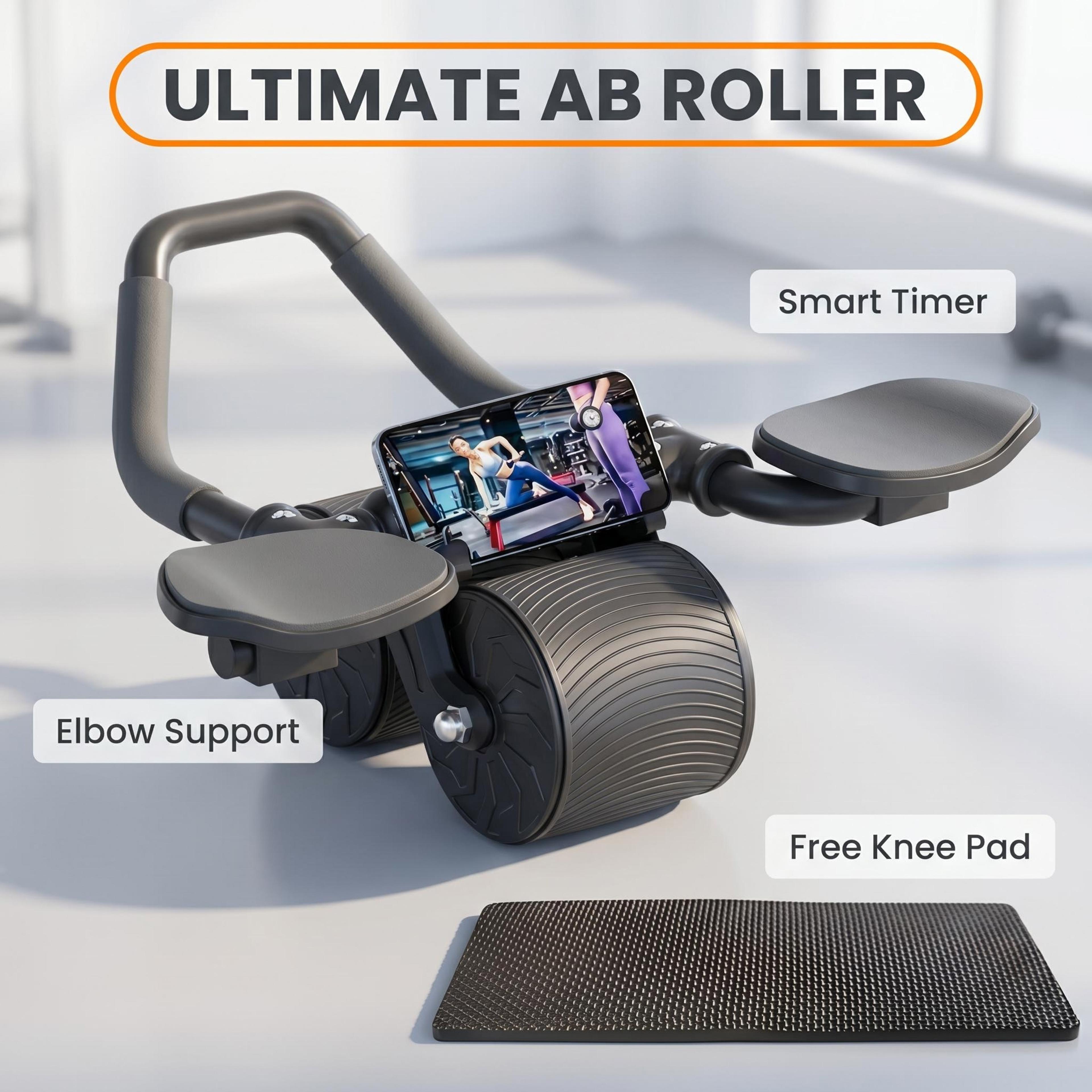 Automatic Rebound Ab Roller Wheel With Knee Pad Phone Holder  Timer For Home Core Workouts 3