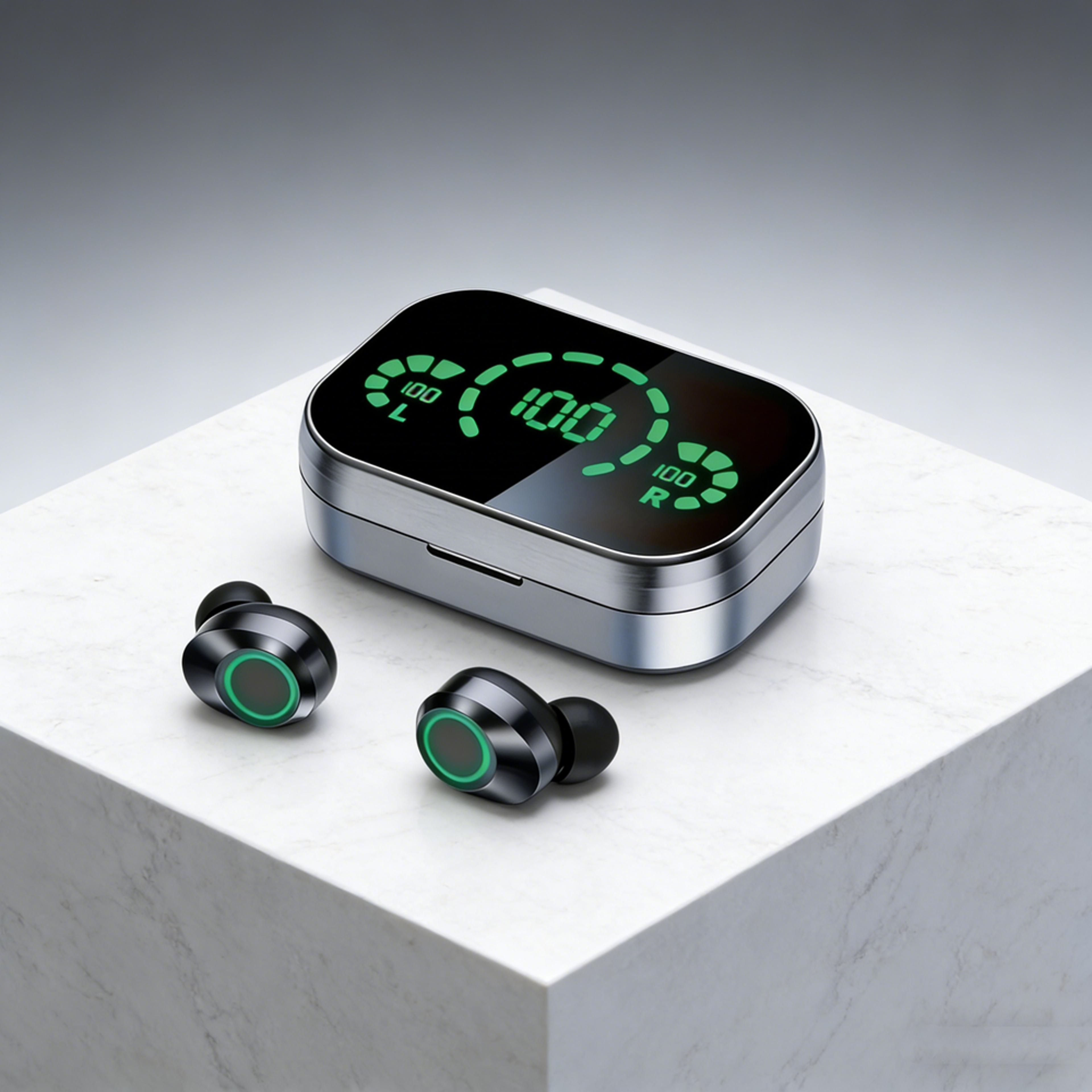 crystalsound bluetooth earbuds with led charging case & mic wireless headphones