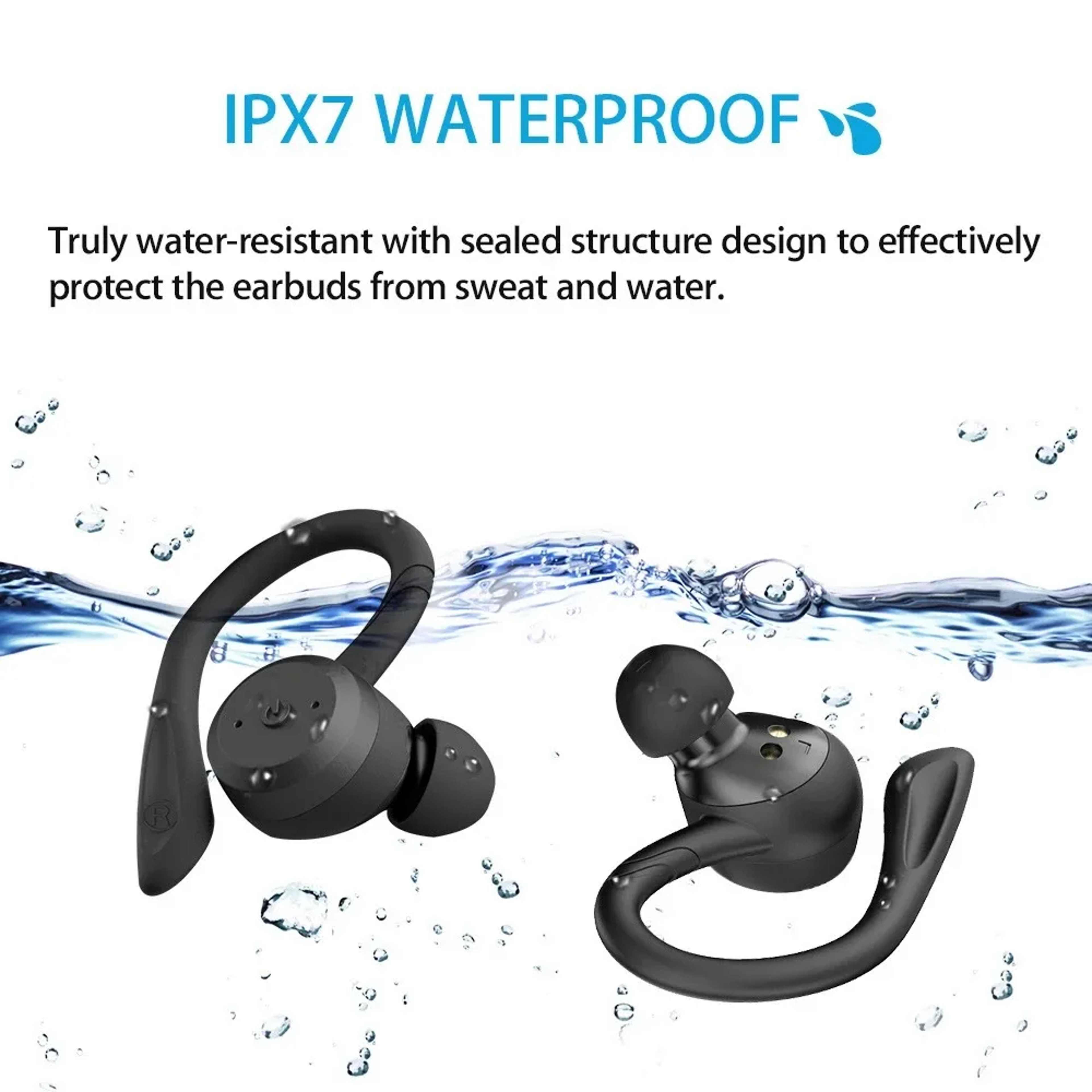 AquaFit IPX7 Waterproof Bluetooth Sports Earbuds With Mic And Dual Wear Fit 5
