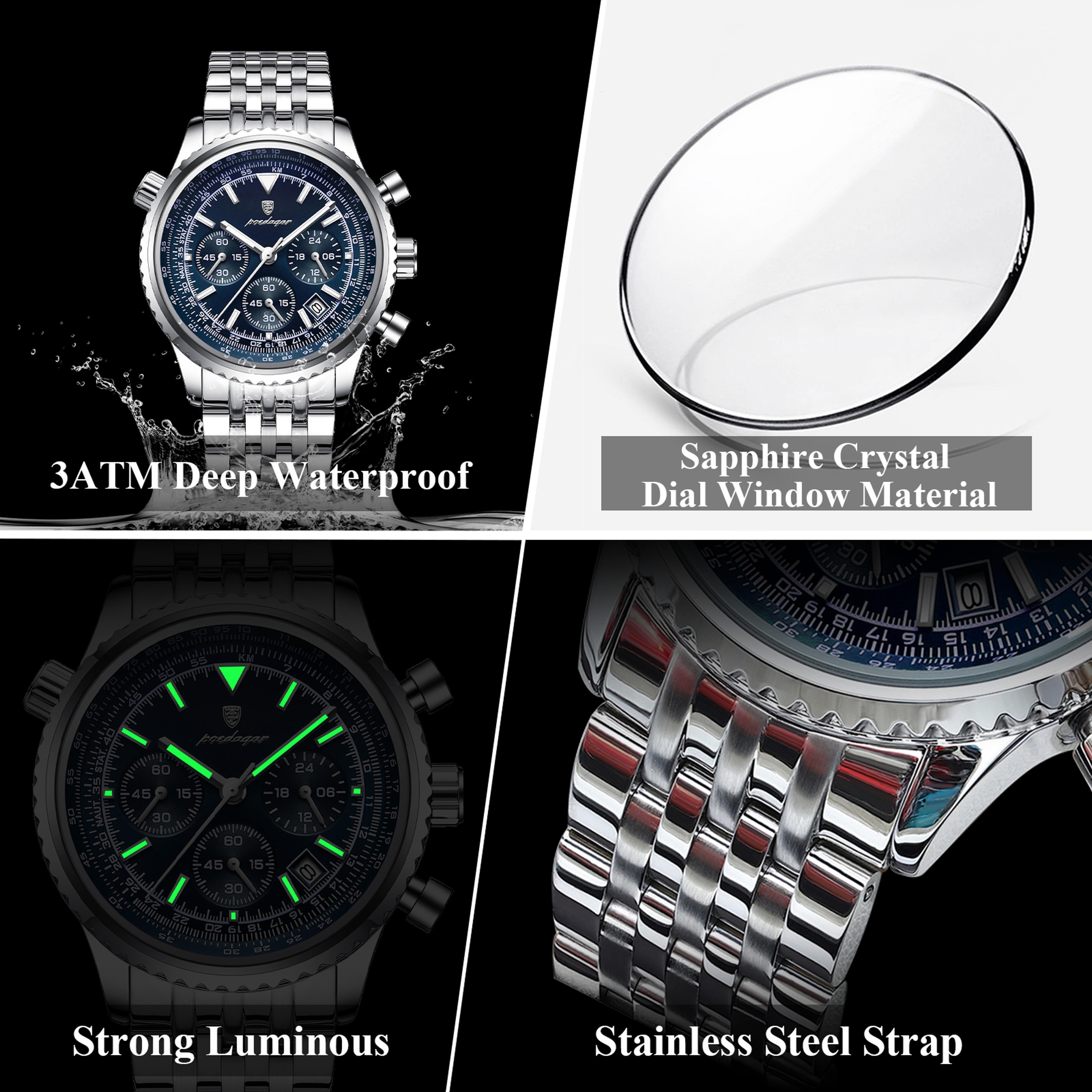 Luxury Mens Chronograph Watch Waterproof Luminous Stainless Steel Quartz Watch 3