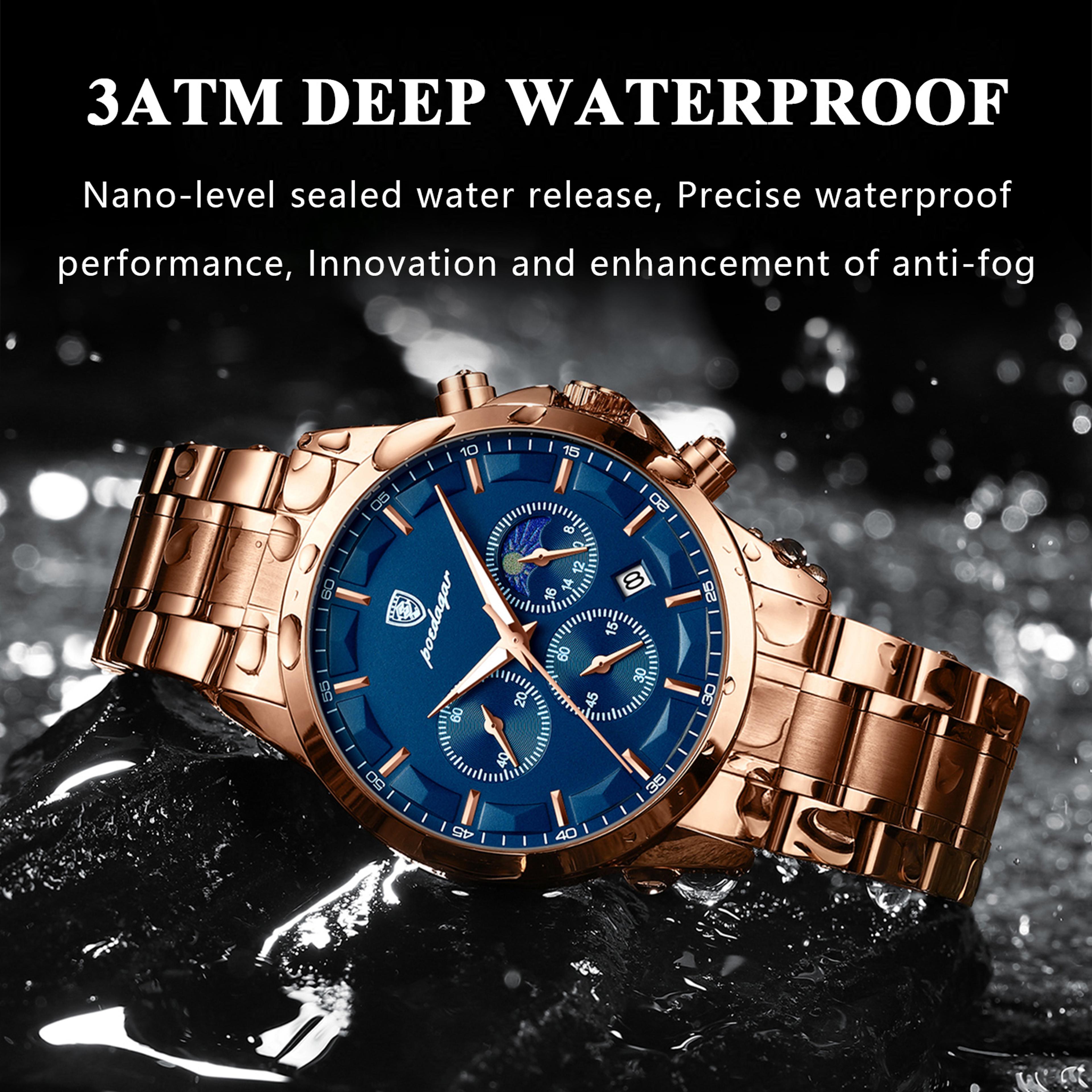 Mens Chronograph Watch Stainless Steel Waterproof Quartz Watch 2