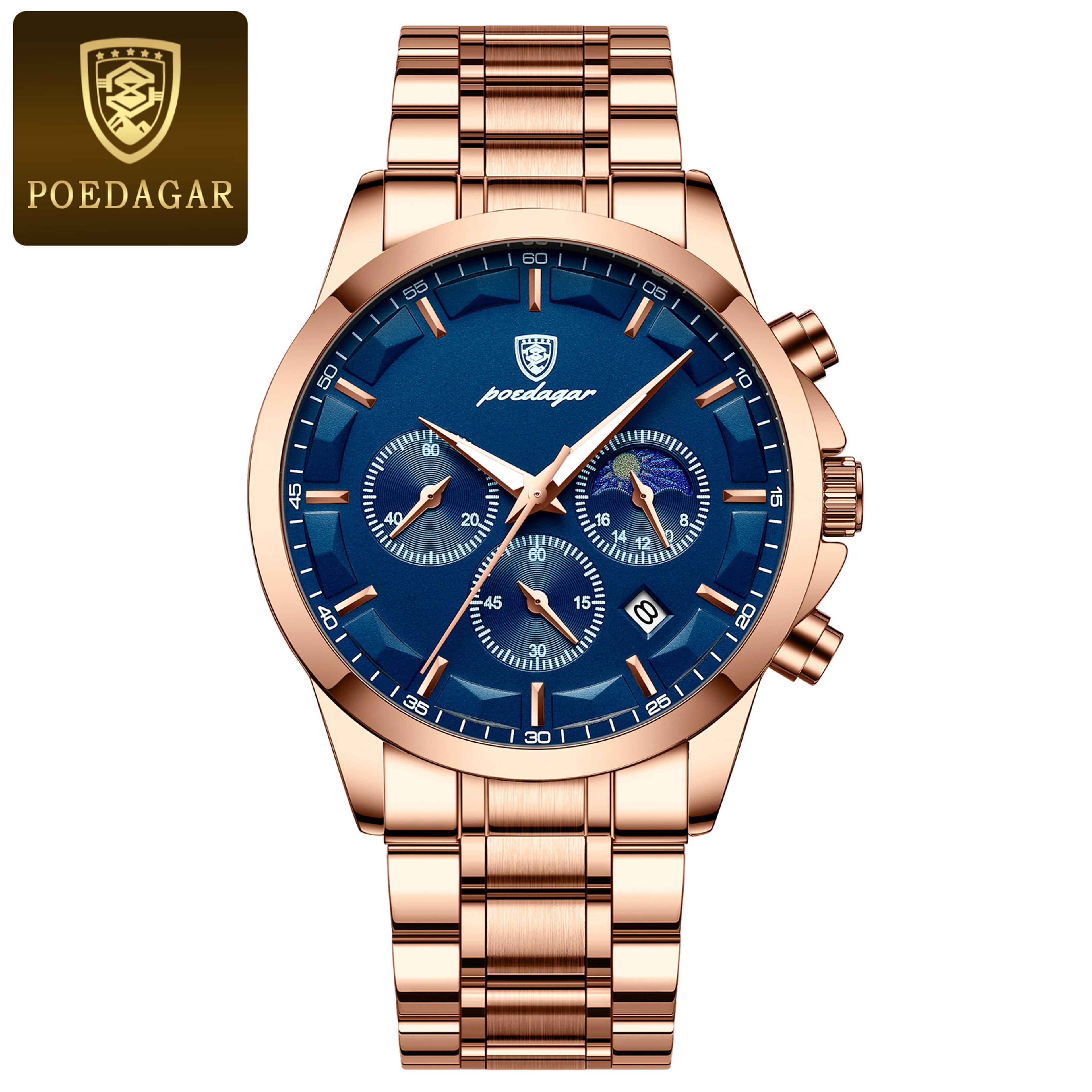 Mens Chronograph Watch Stainless Steel Waterproof Quartz Watch 9
