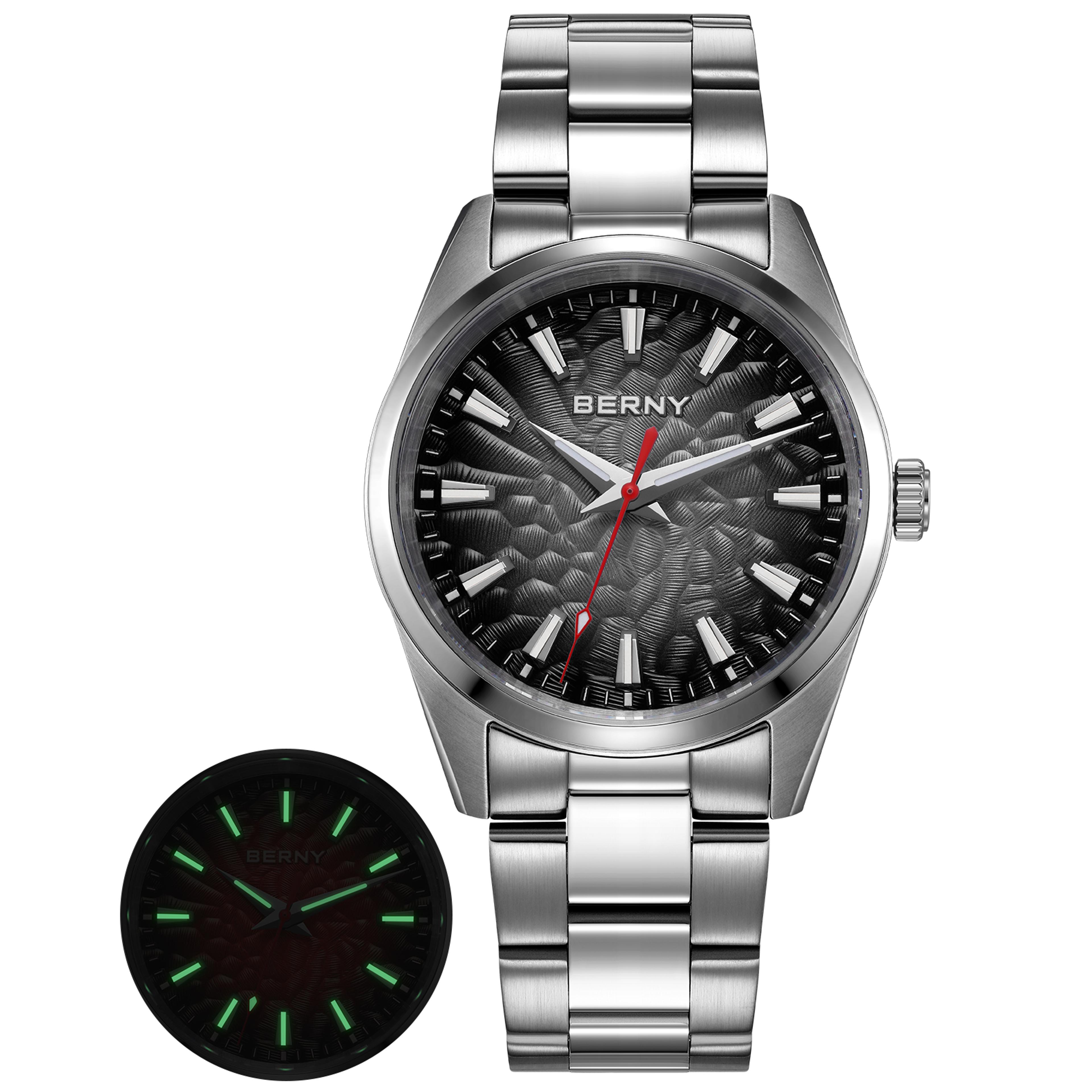 Mens Sapphire Quartz Watch 10ATM Luminous Stainless Steel Dress Watch 5