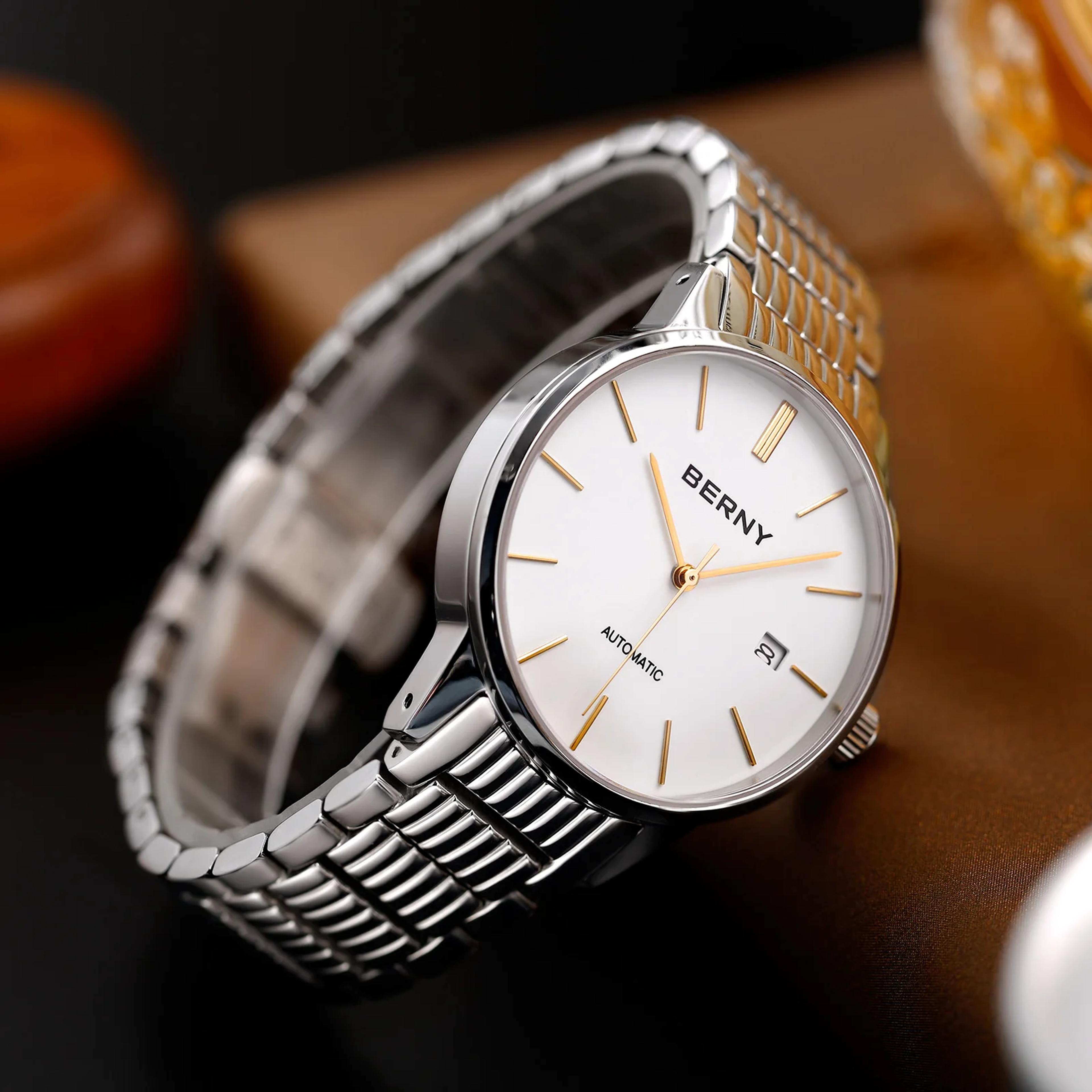 Mens Automatic Dress Watch Sapphire Crystal Stainless Steel 4