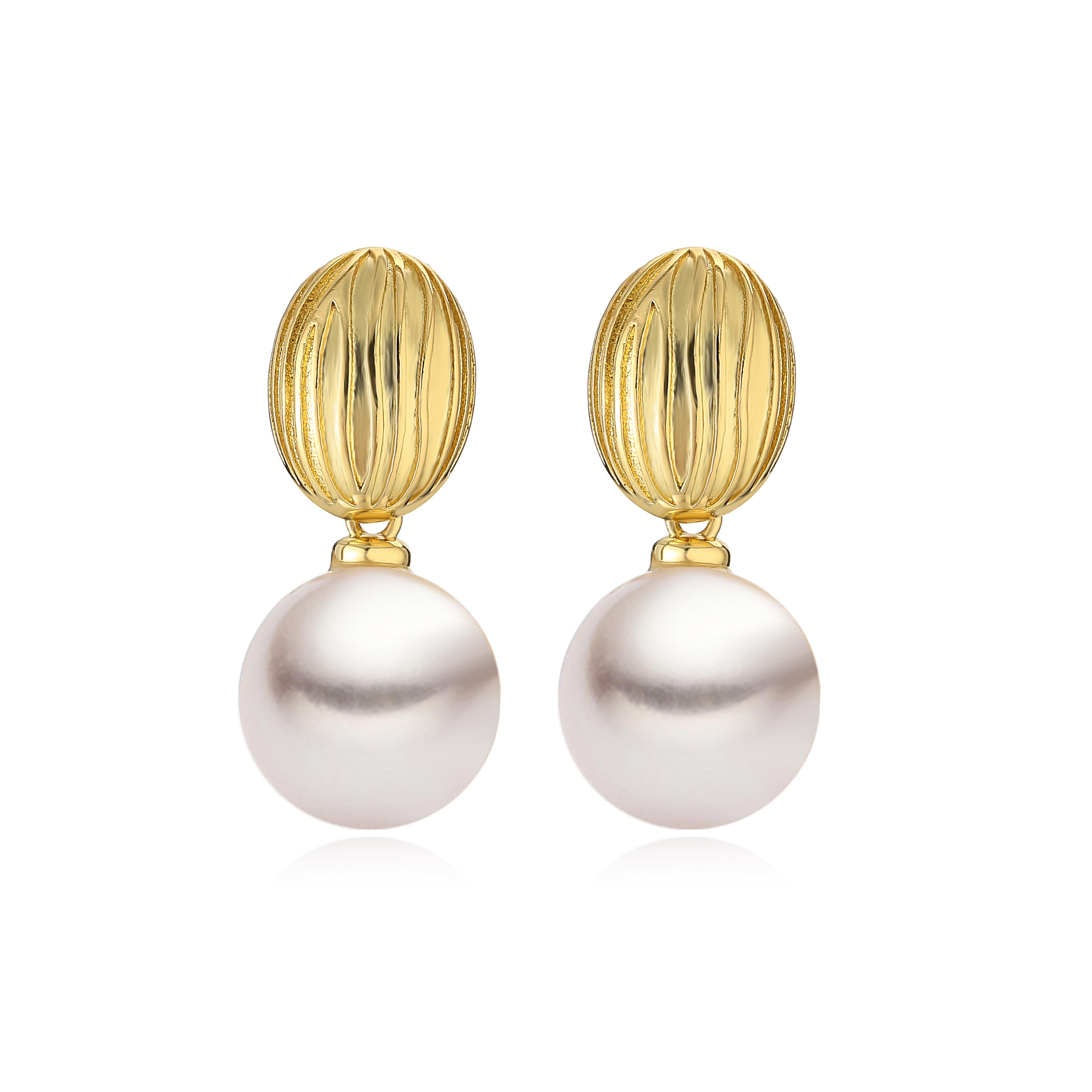 Lustre Pearl Hoops Gold Plated Textured Chunky Earrings For Women 11