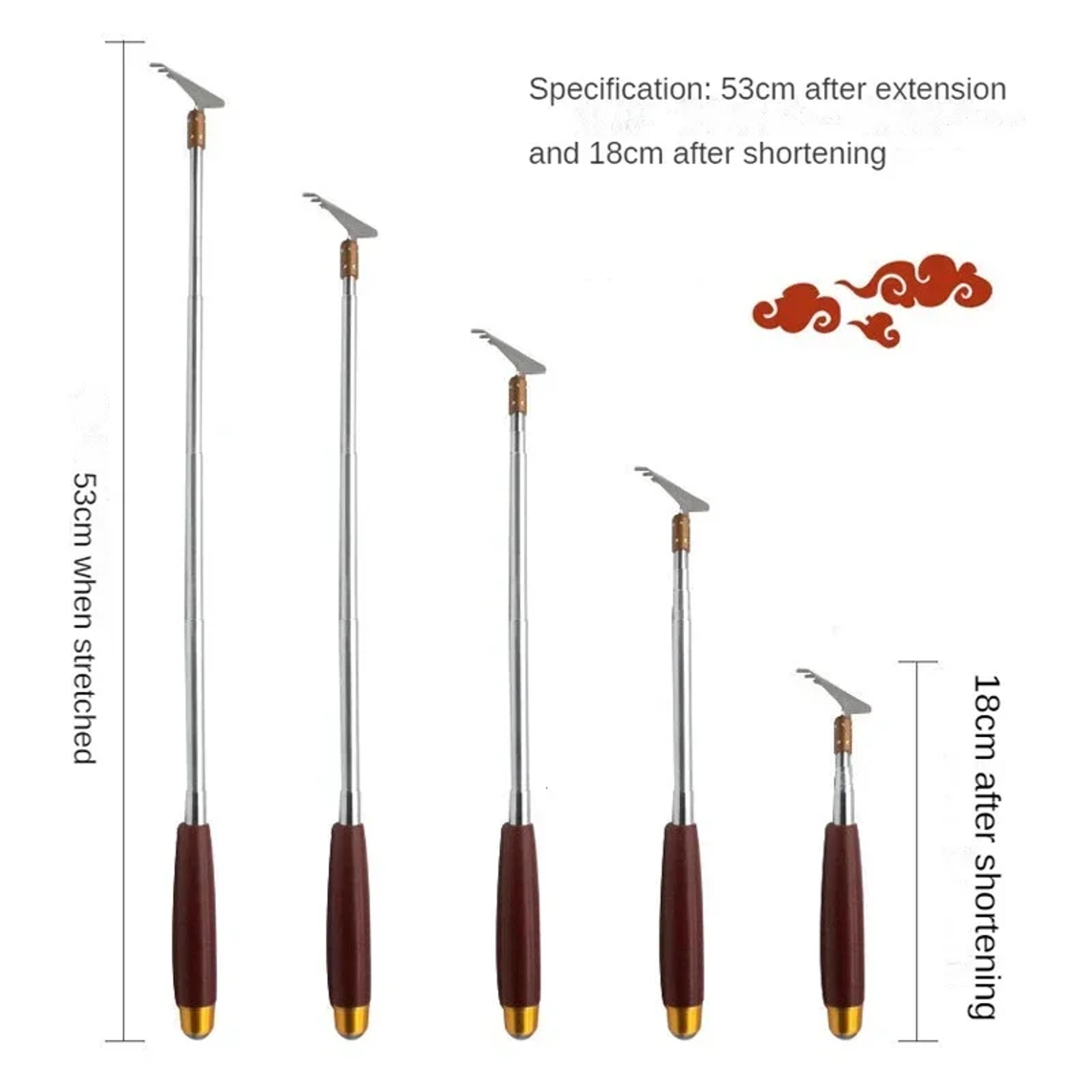 Telescopic Back Scratcher With Wooden Handle Wide Metal Claw And Massage Roller 6