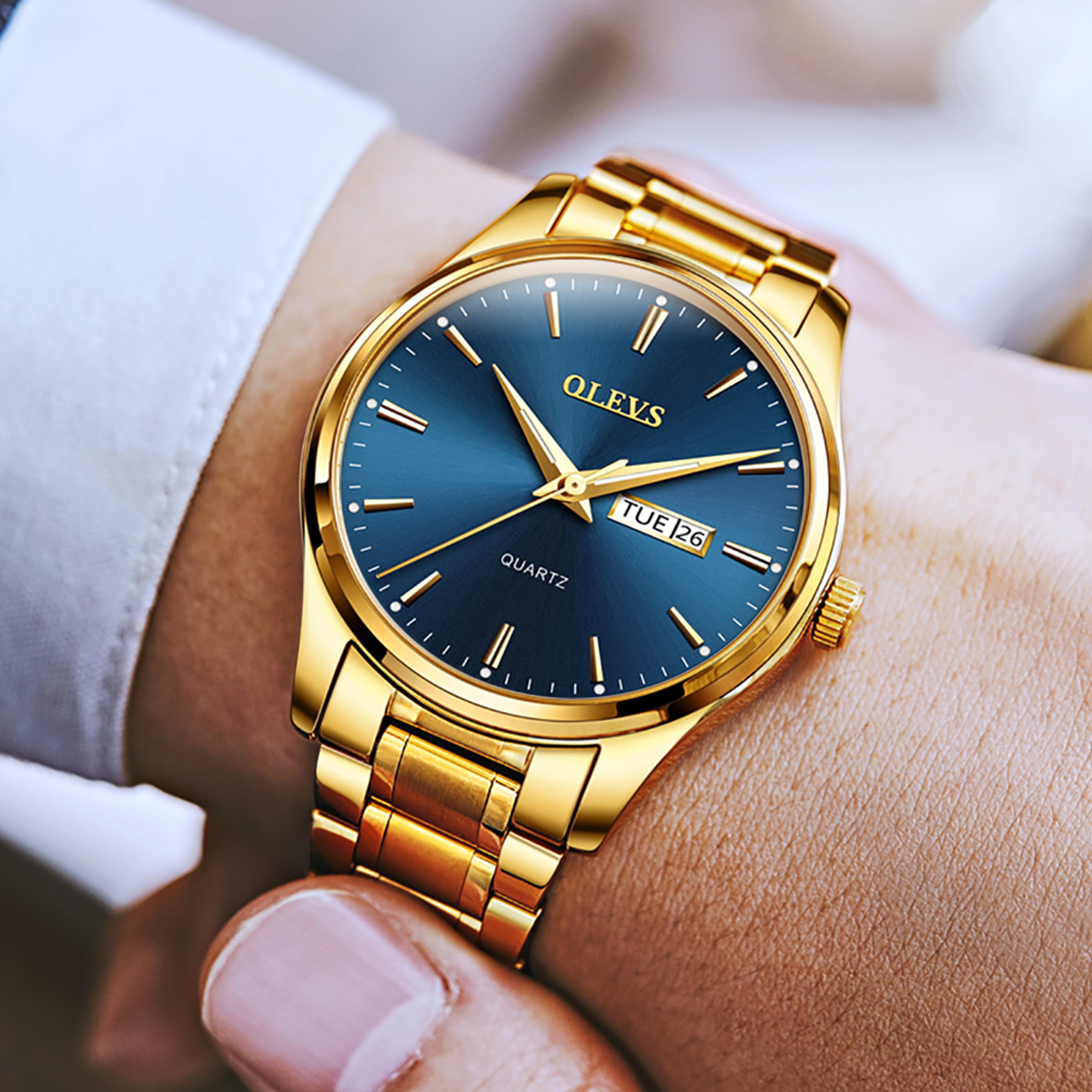 Mens Gold Watch Waterproof Stainless Steel Quartz Luxury Wristwatch 4