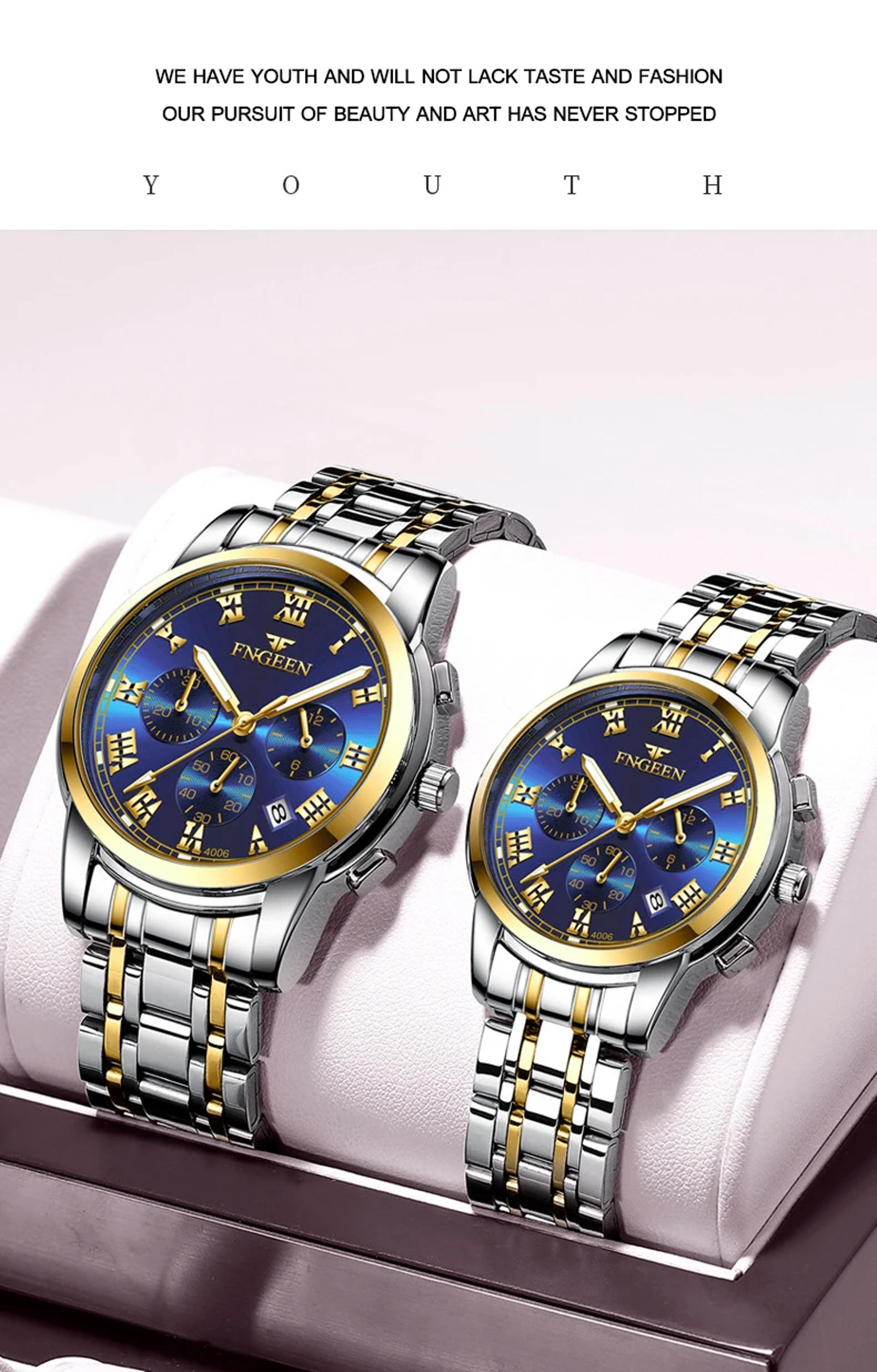 Couple Watches Set Stainless Steel Waterproof Quartz Watches For Him And Her 2