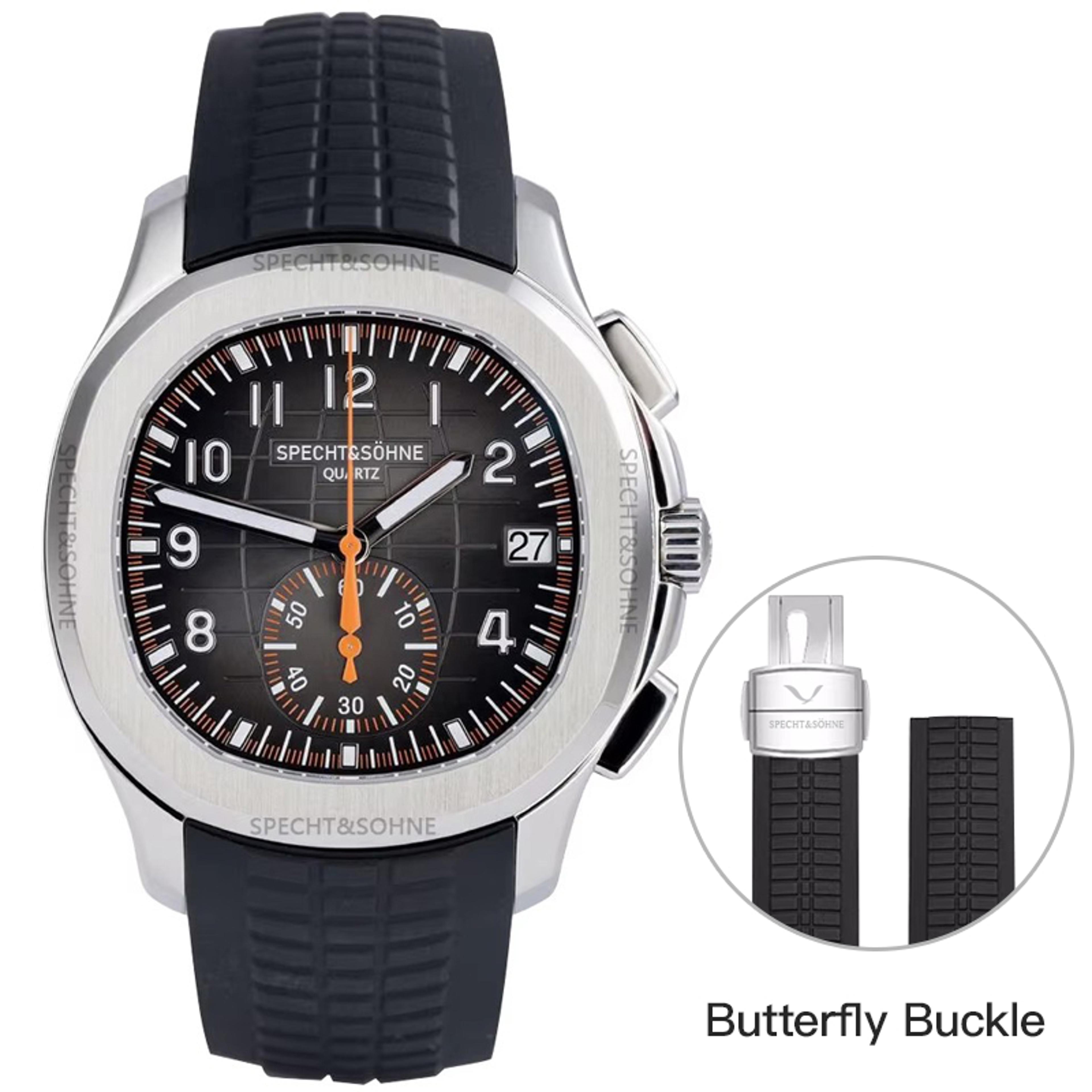 Mens Quartz Watch With Sapphire Crystal Orange Rubber Strap Waterproof 14
