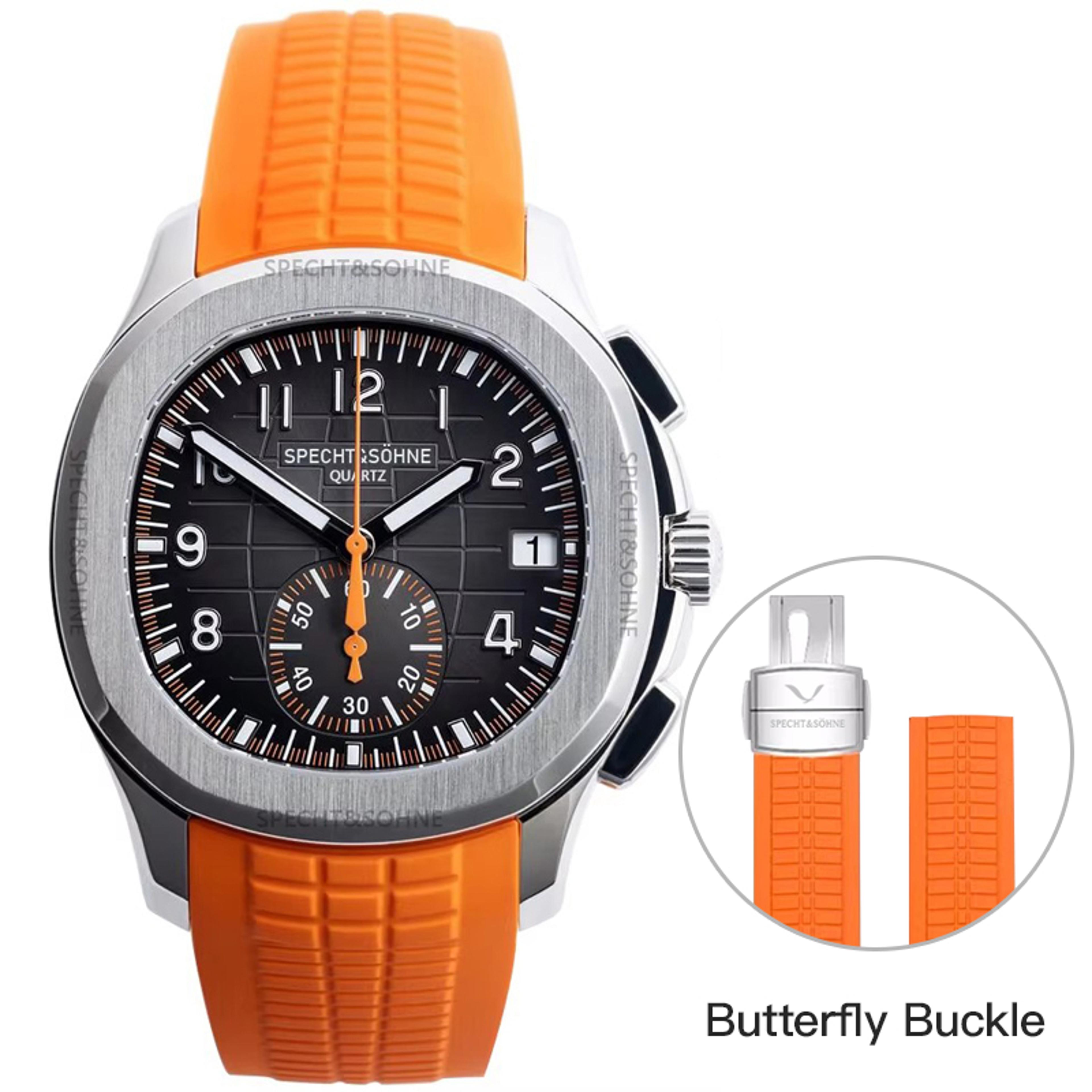 Mens Quartz Watch With Sapphire Crystal Orange Rubber Strap Waterproof 15