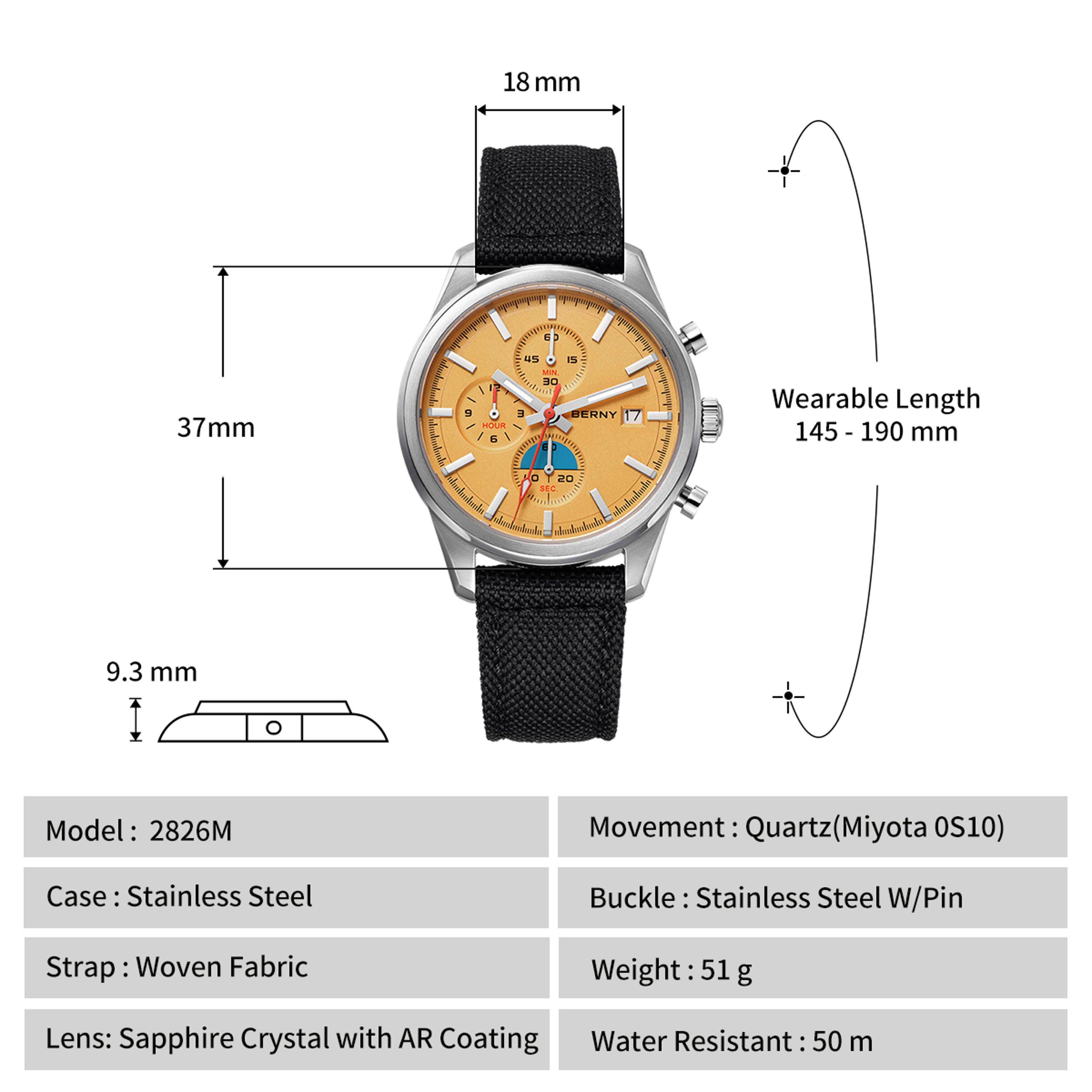 Mens Chronograph Watch Miyota OS10 Sapphire Crystal 5