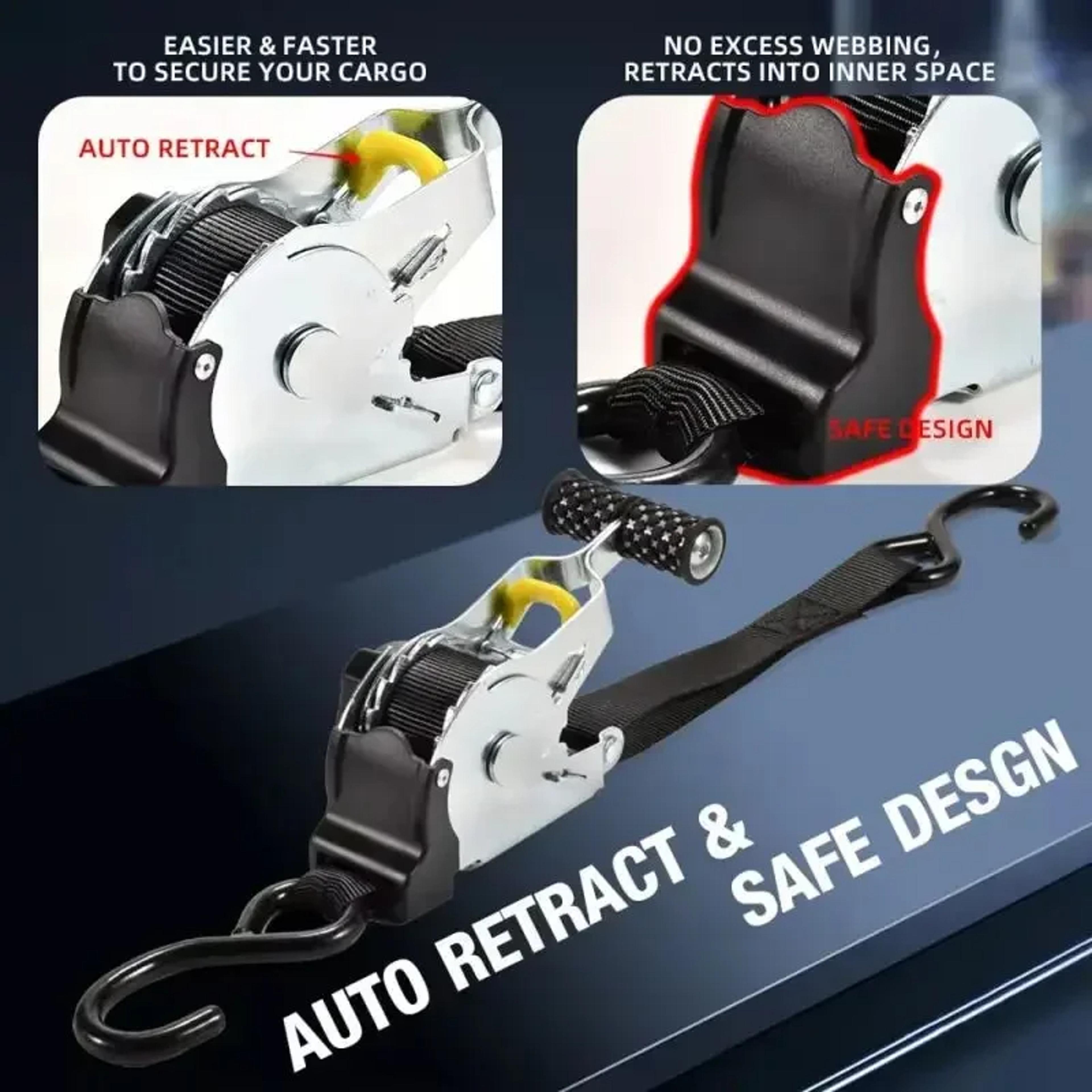 Auto Retractable Ratchet Straps For Cargo Motorcycle And Car Tie Down 3