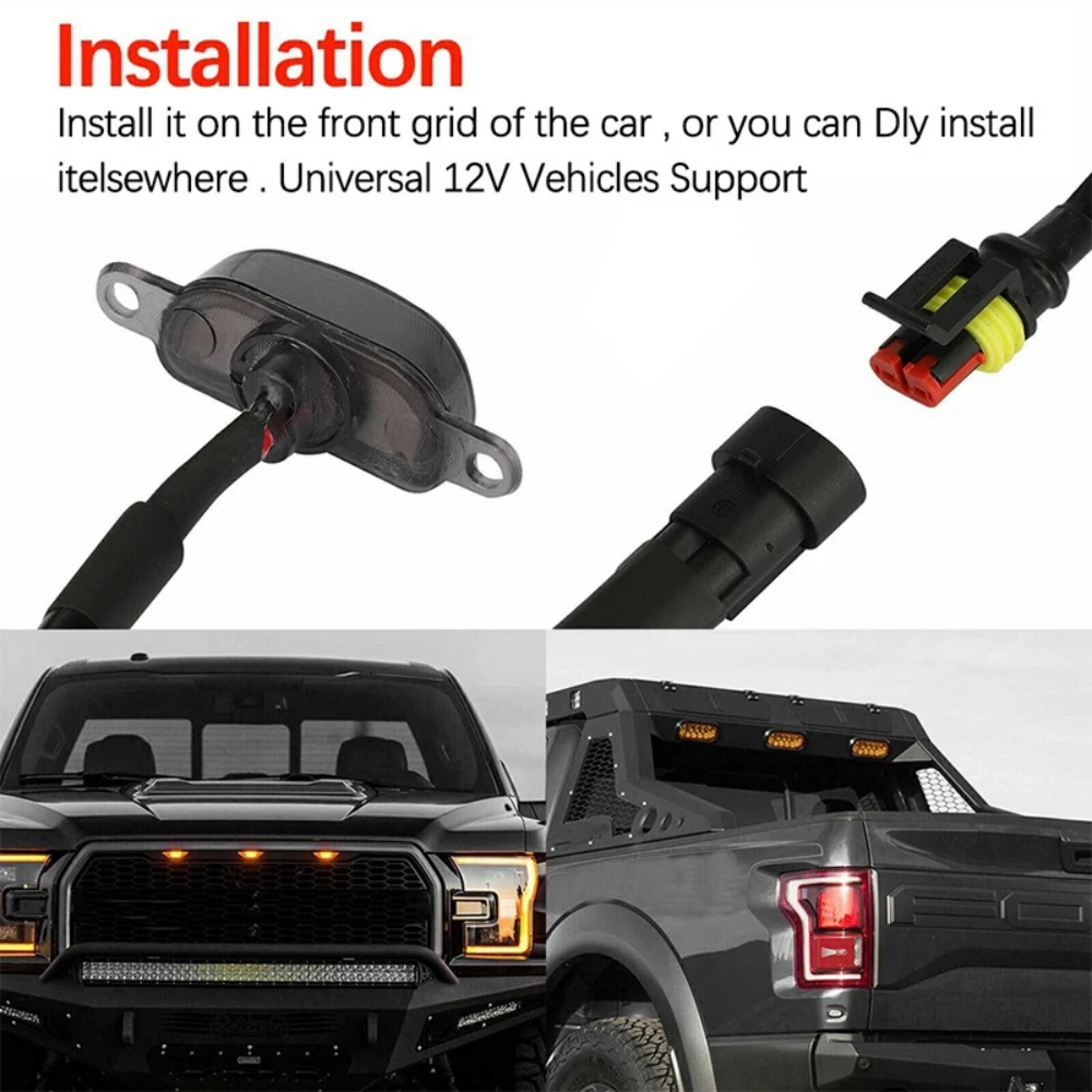 LED Grille Lights Smoked Amber White Raptor Style Marker Kit For Trucks SUVs 4