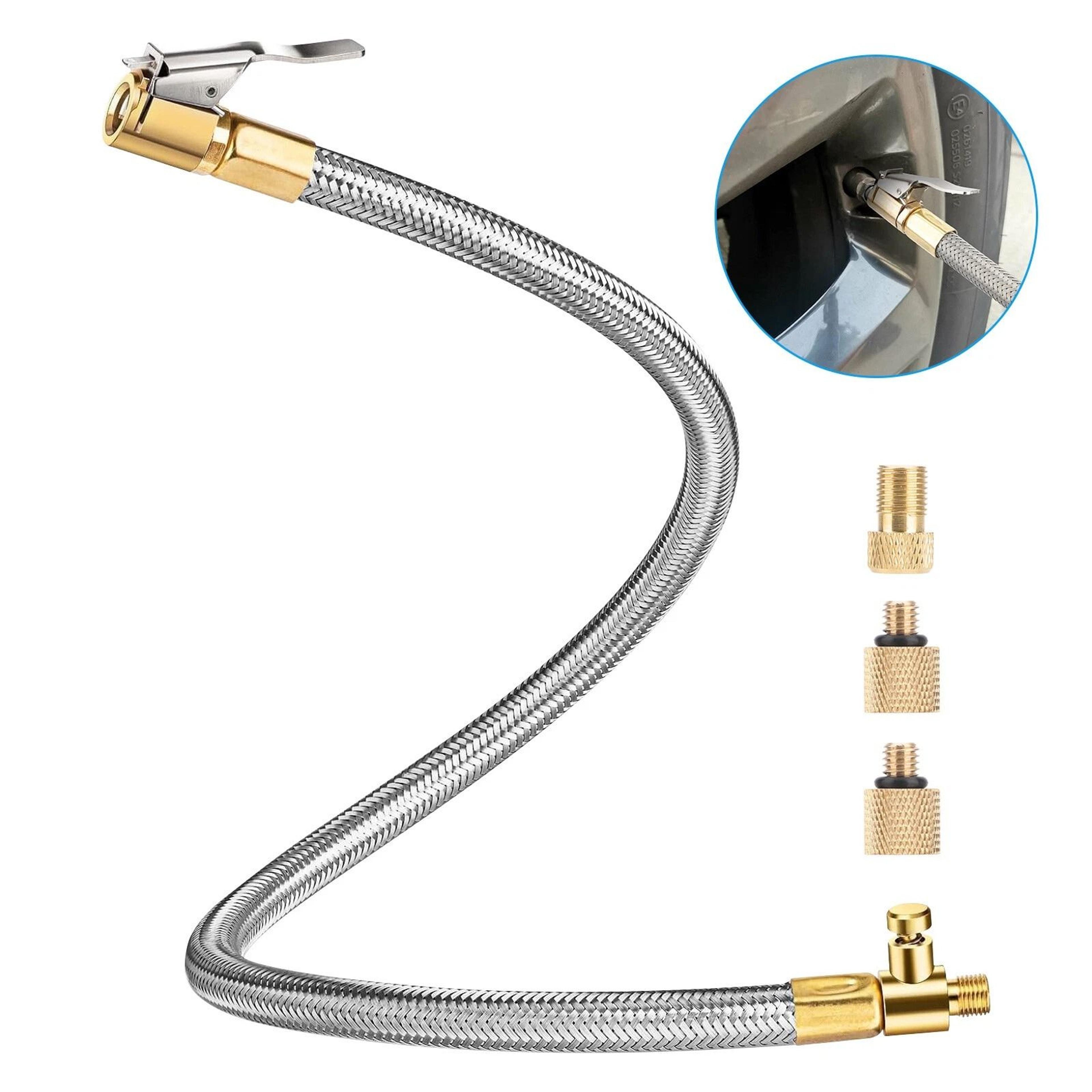 durable tire inflator hose with clip-on locking air chuck & quick release