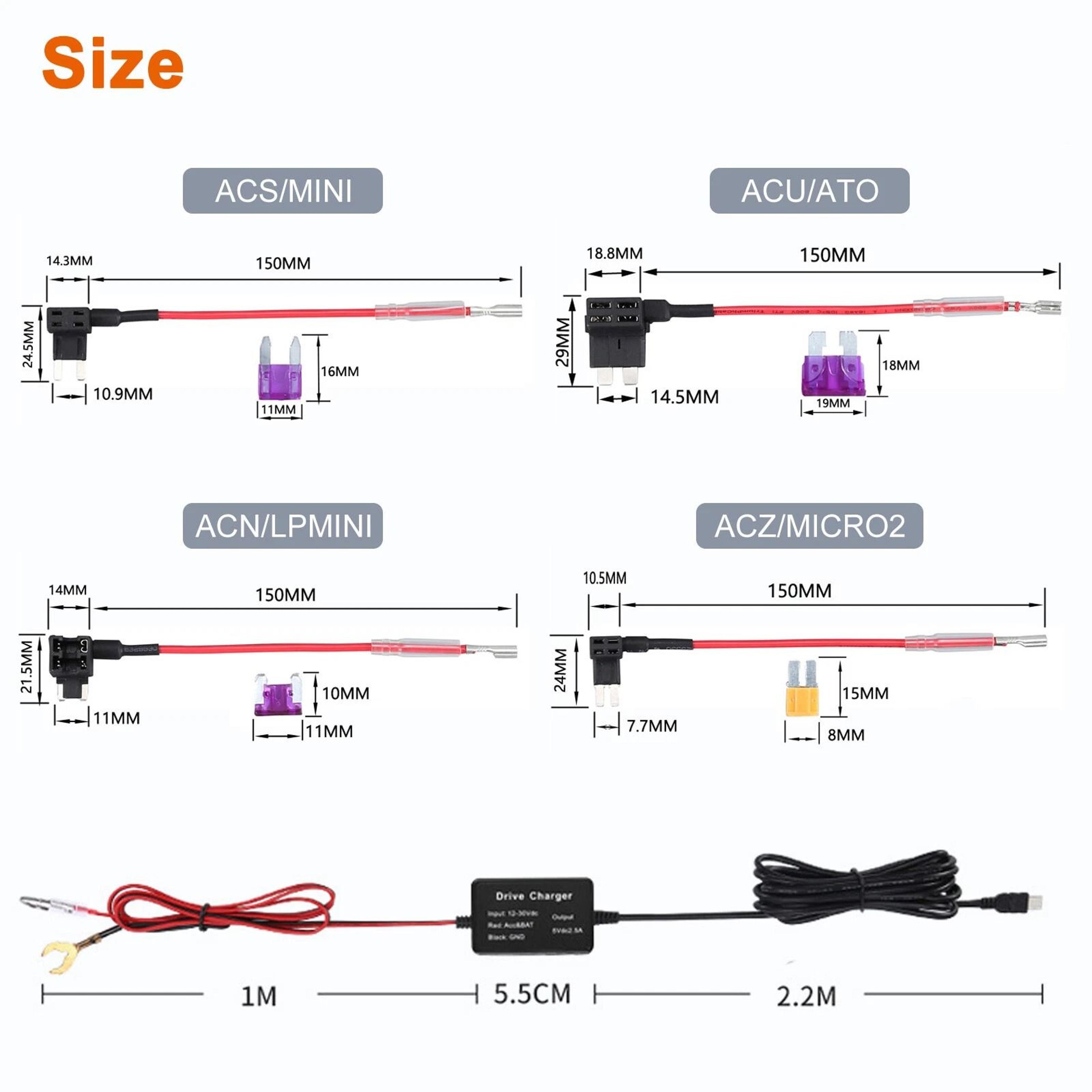 Dash Cam Hardwire Kit Type C Connector Car Power Fuse Low Voltage Protection 1