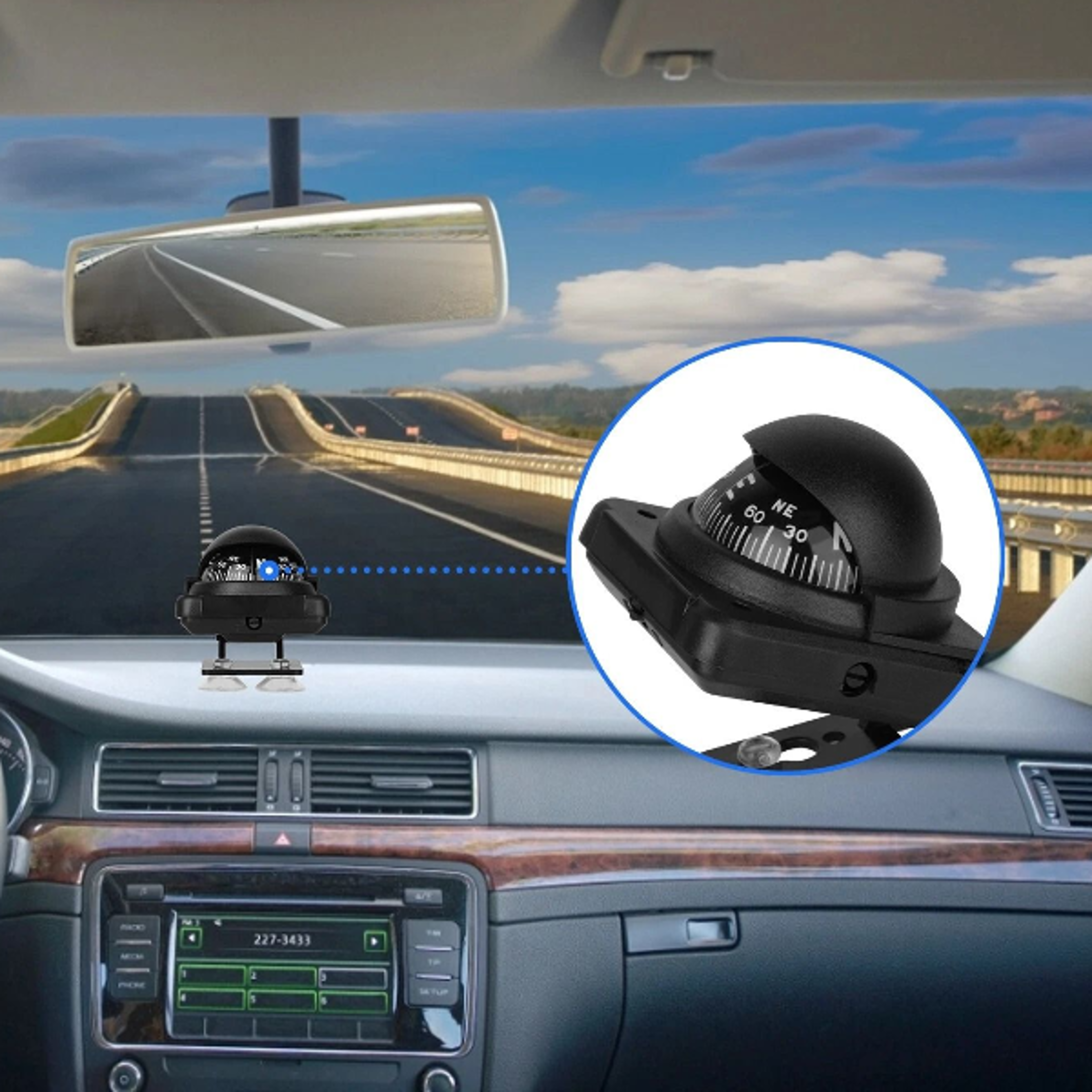 vehicle-mounted navigation compass, adjustable car compass ball for dashboards
