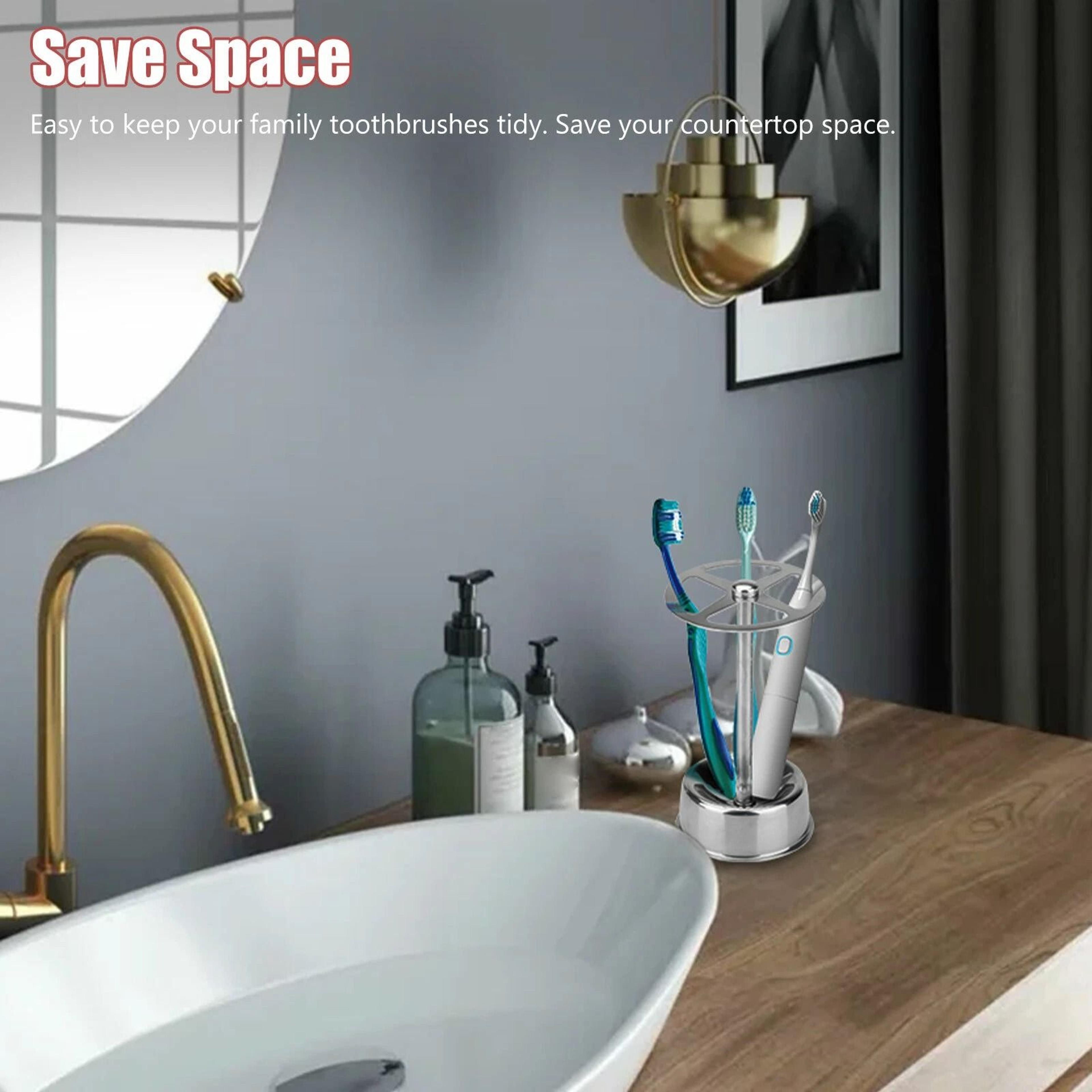 Stainless Steel Toothbrush Holder Freestanding Bathroom Storage Stylish Toothpaste Stand SpaceSavin 5