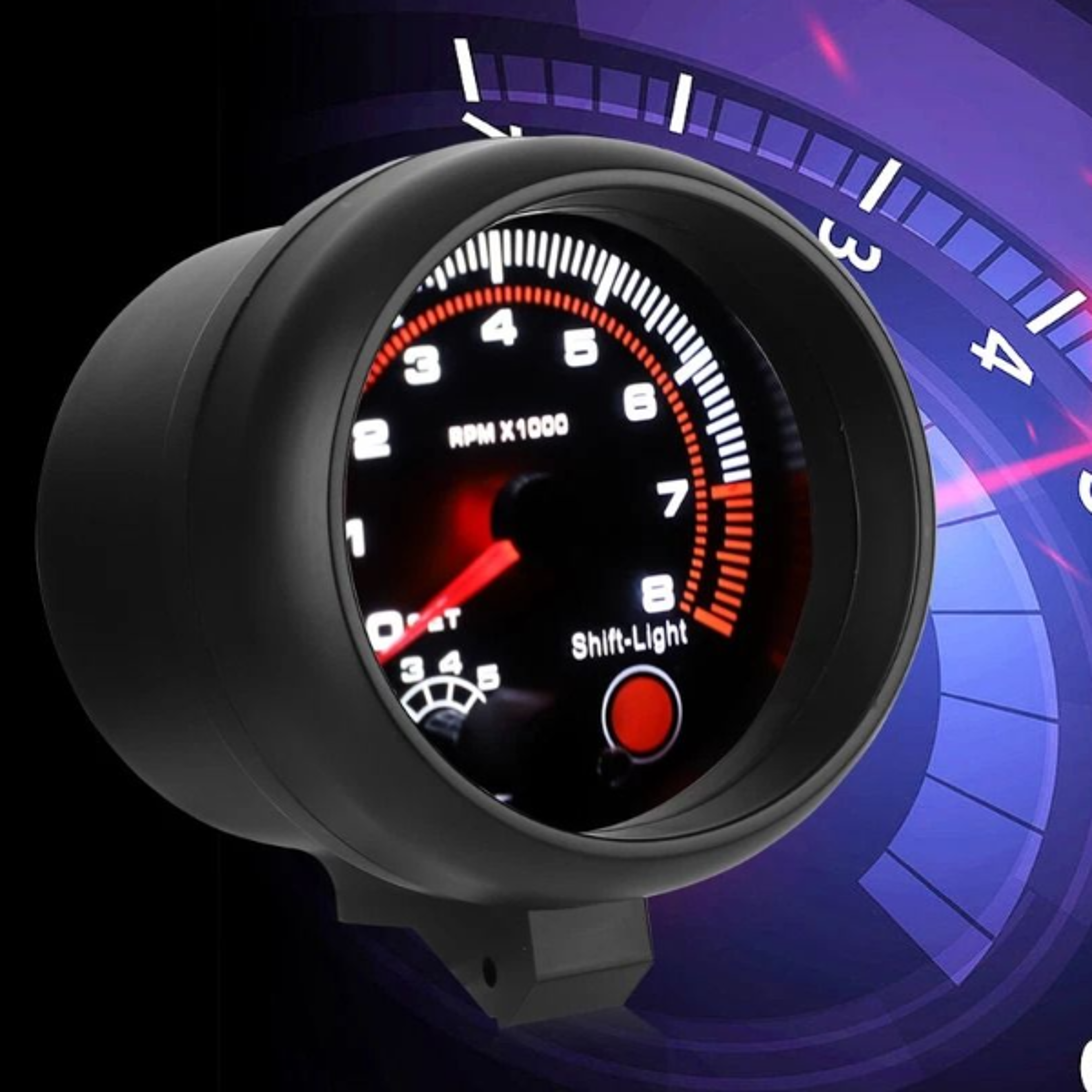 tachometer gauge with led shift light, universal car meter for petrol engines, rpm indicator