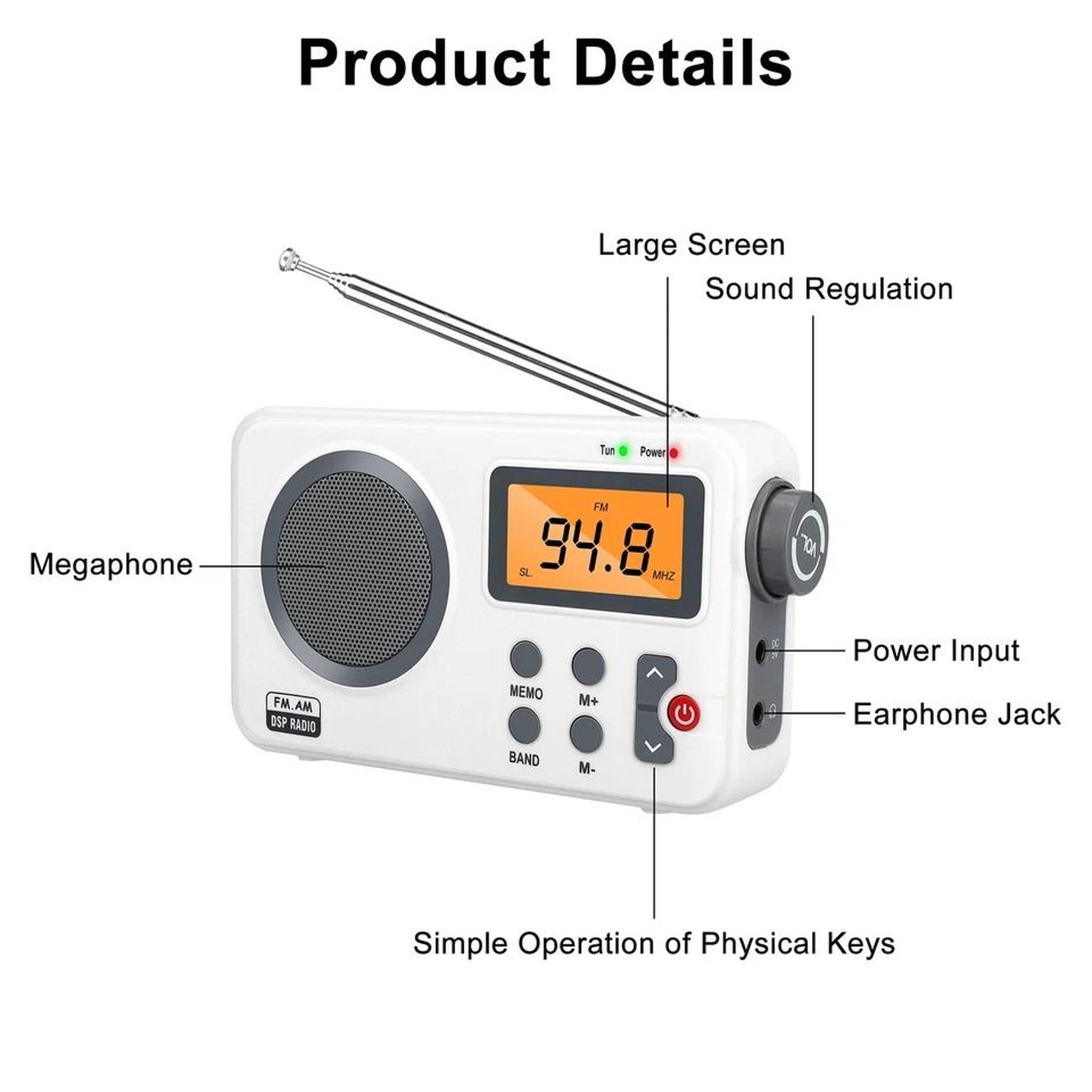 Clear Loud Digital Radio Player With LCD Screen And Rechargeable Battery 2