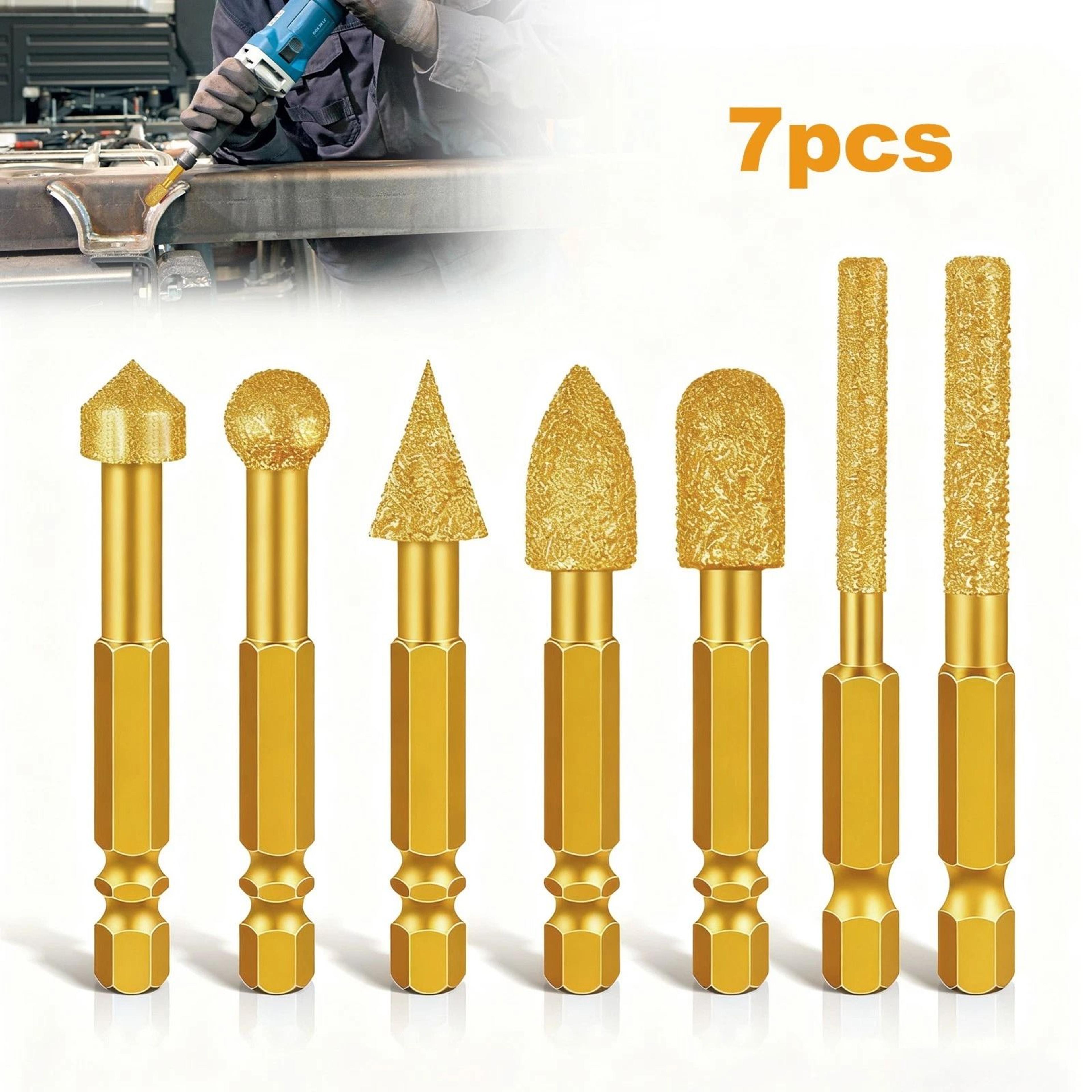Rotary Burr Set Diamond Grinding Bits Hex Shank For Glass Stone Tile 8