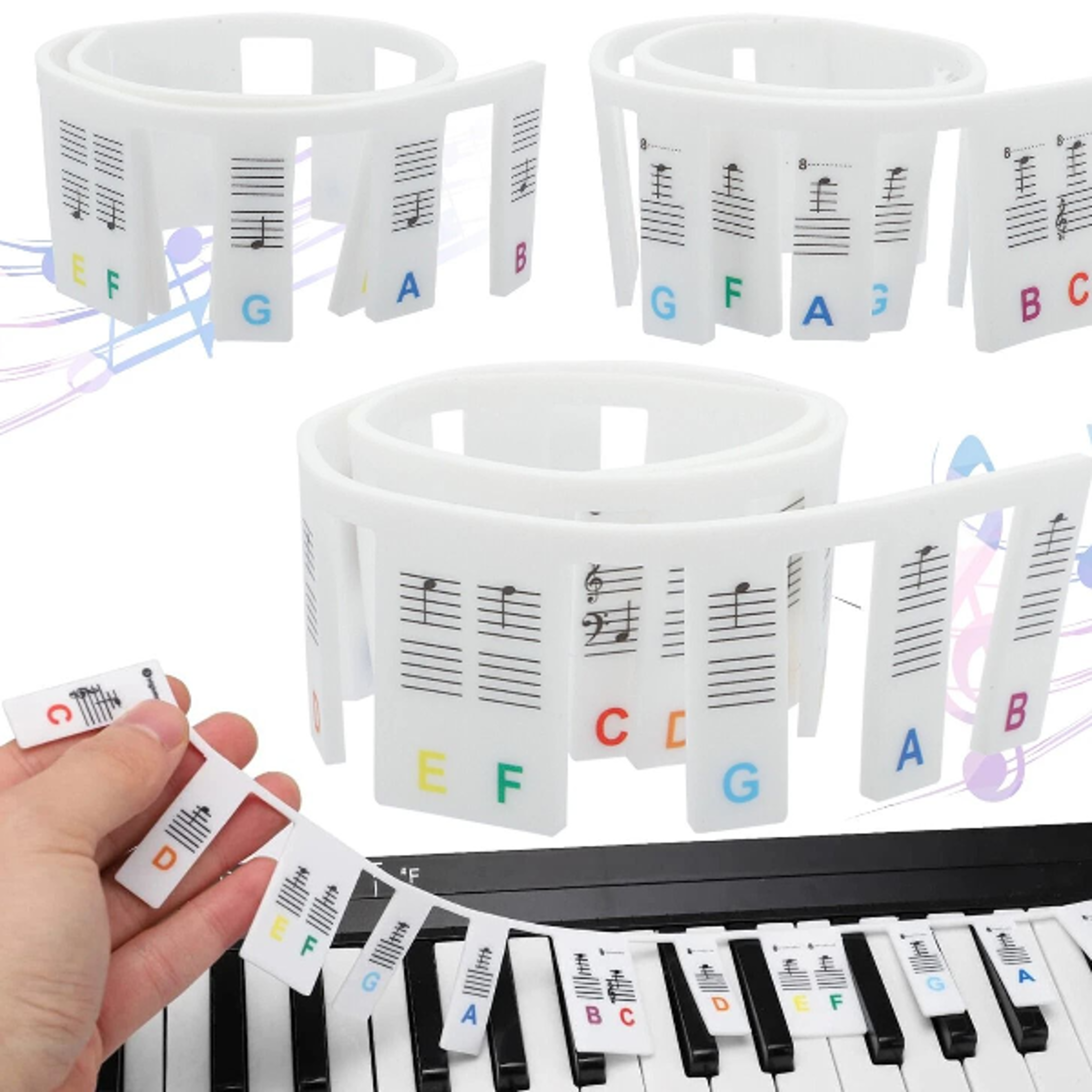 reusable piano stickers, removable silicone keyboard note labels for easy learning