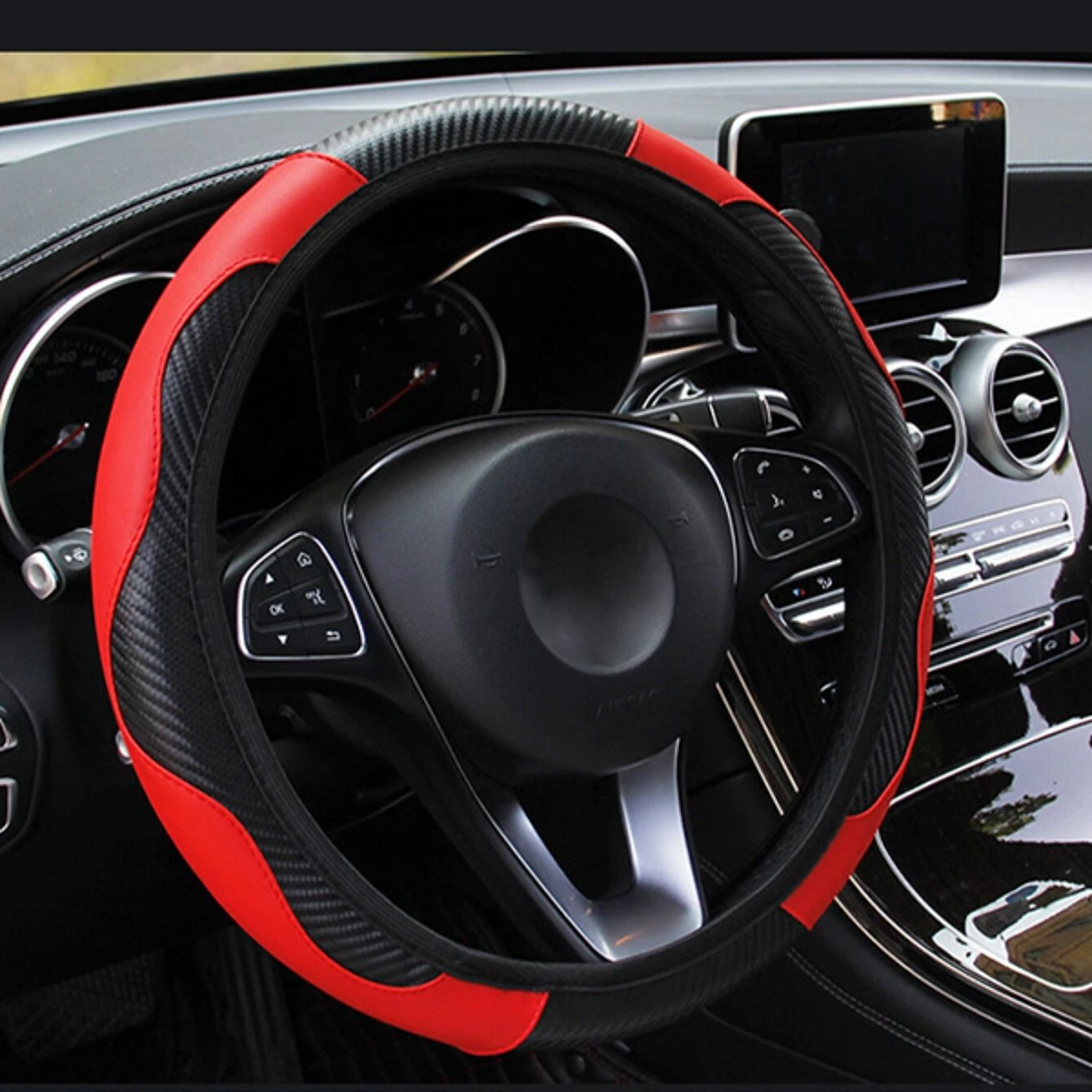 black steering wheel cover, leather car accessories, anti-slip for safe driving