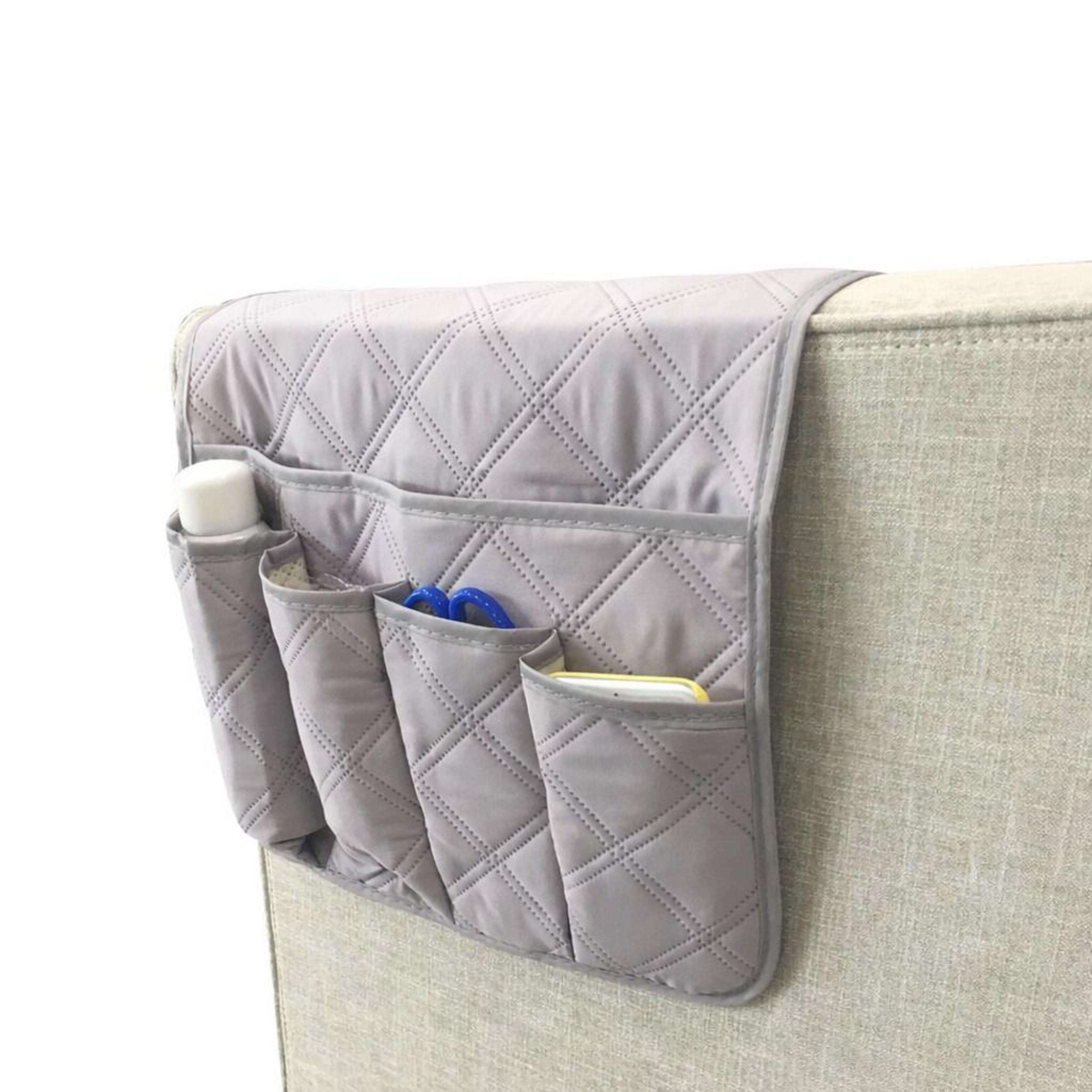 sofa arm rest organizer holder with pockets for tv remote, couch bag