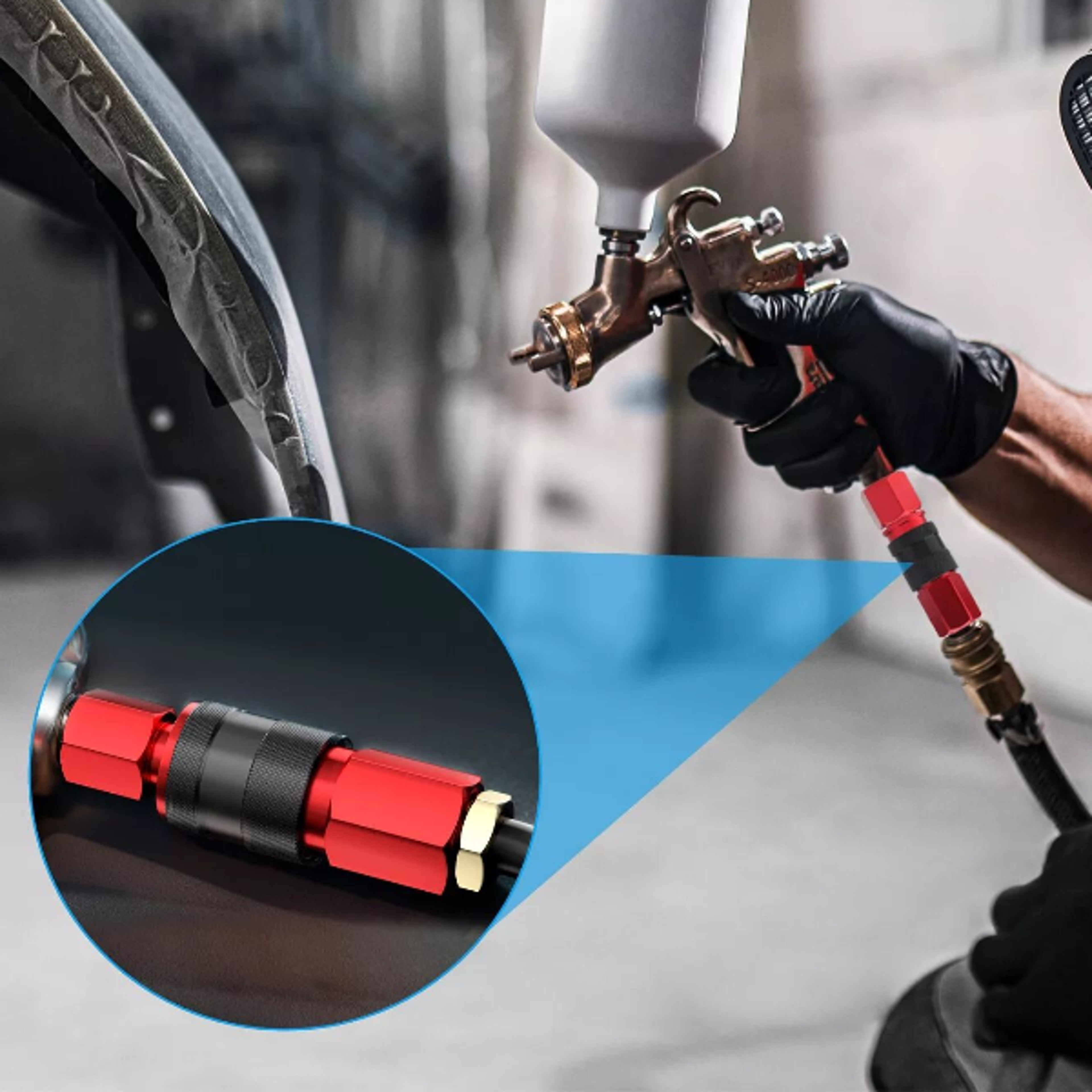 quick connect air fittings, red, aluminum coupler plug kit, universal, secure locking mechanism for pneumatic tools