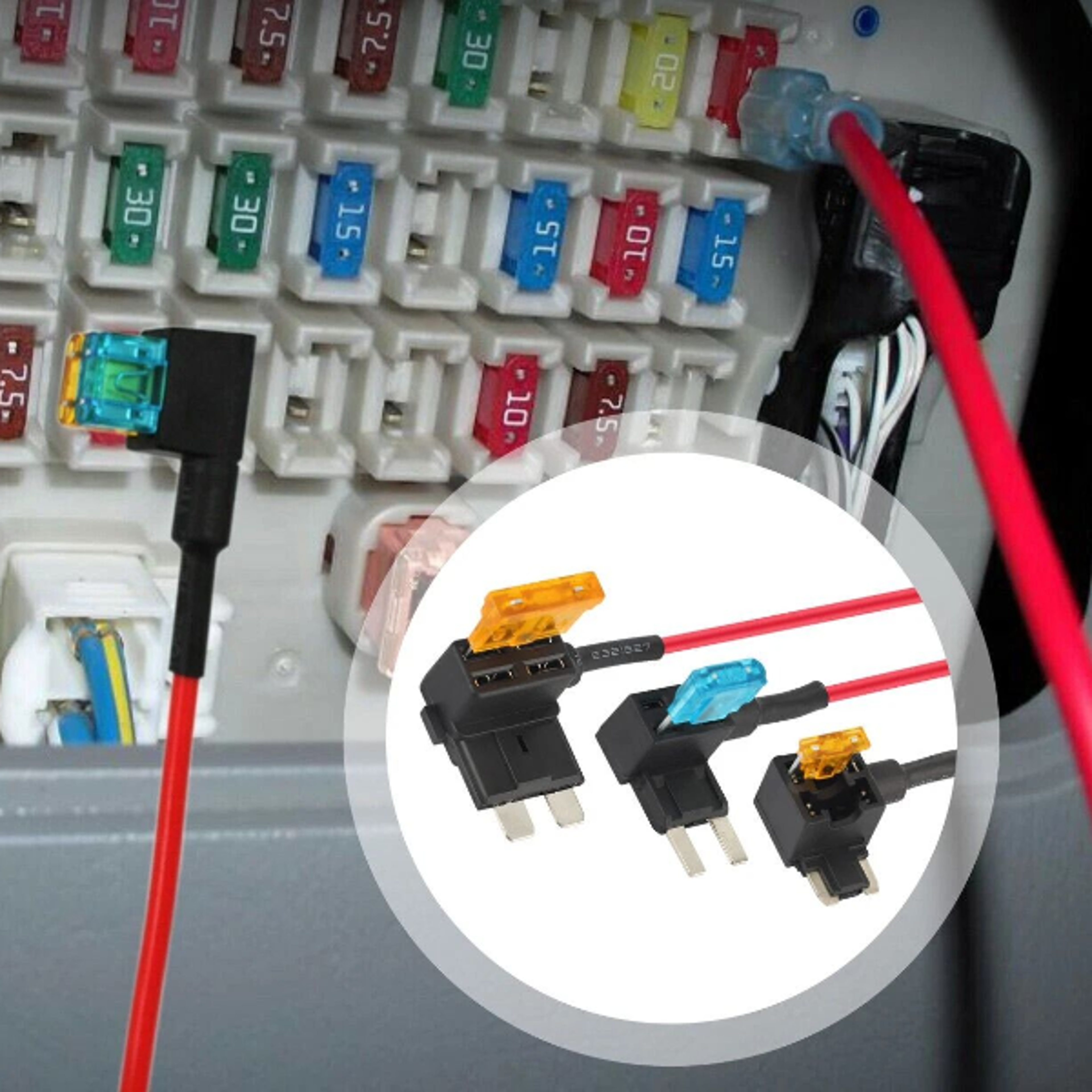 dual-slot add-a-circuit fuse adapter, tap blade fuse holder for car electronics