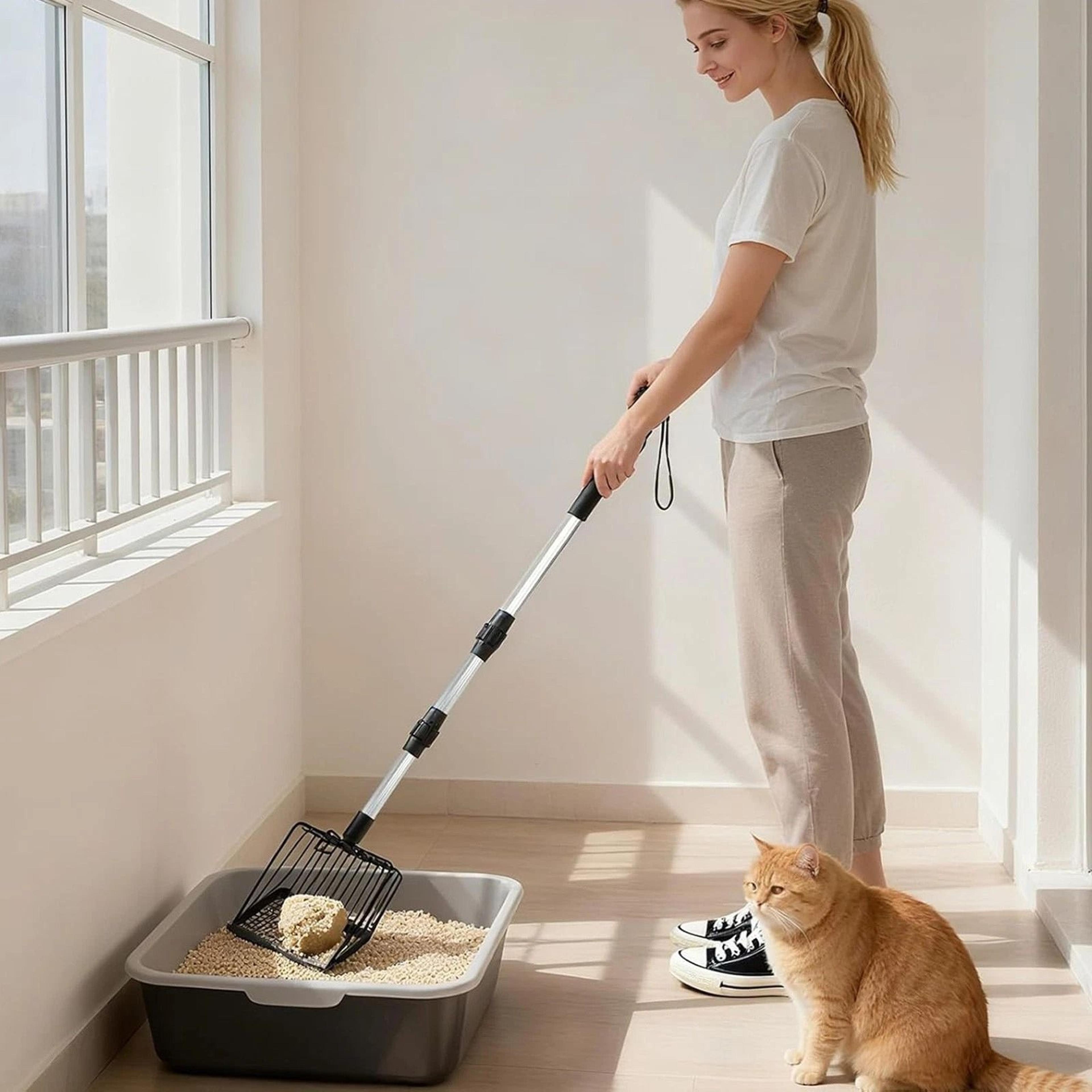 Metal Sifting Shovel Adjustable Chicken Coop Poop Scooper Long Handle 1
