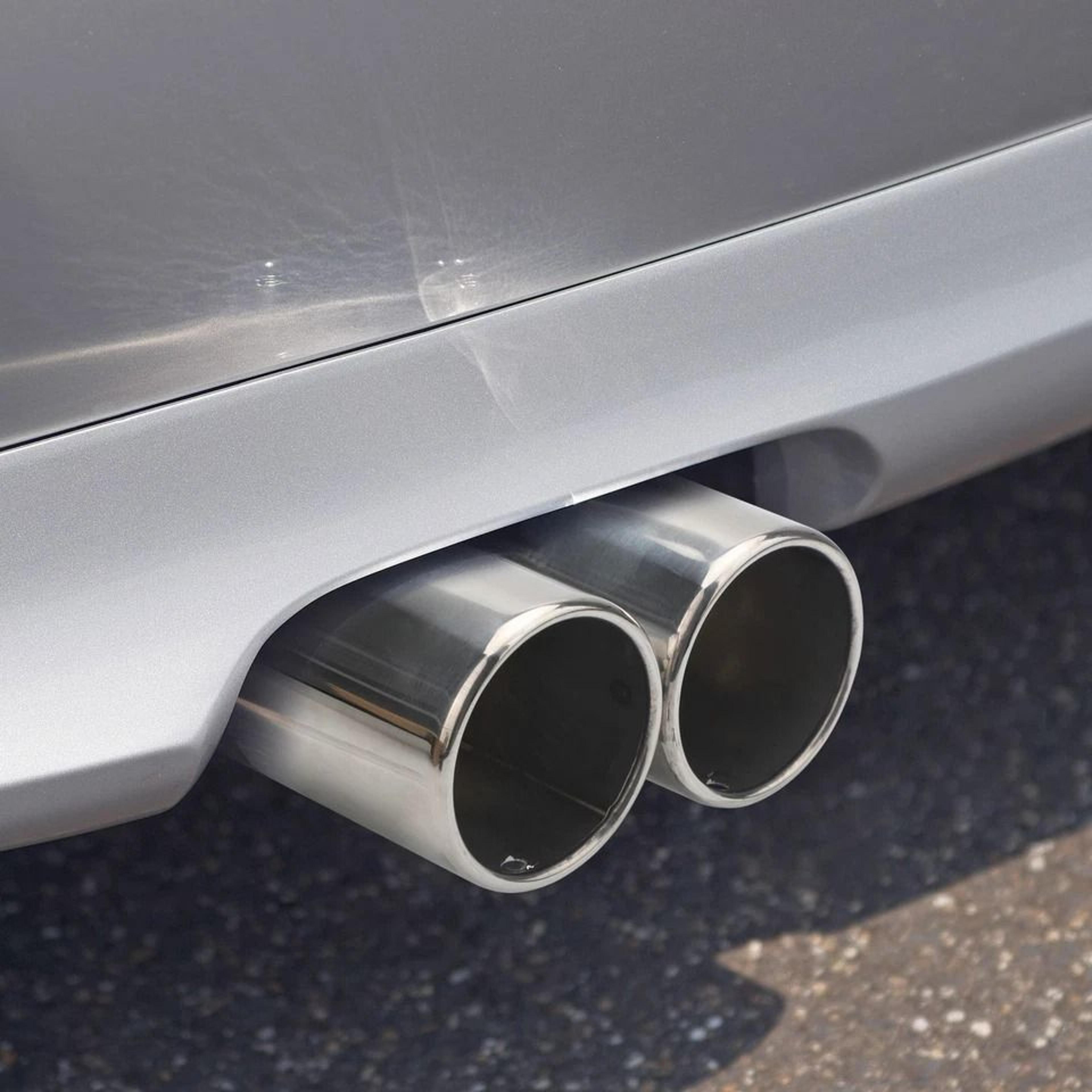 universal dual exhaust tip muffler – stainless steel, round design, clamp-on installation