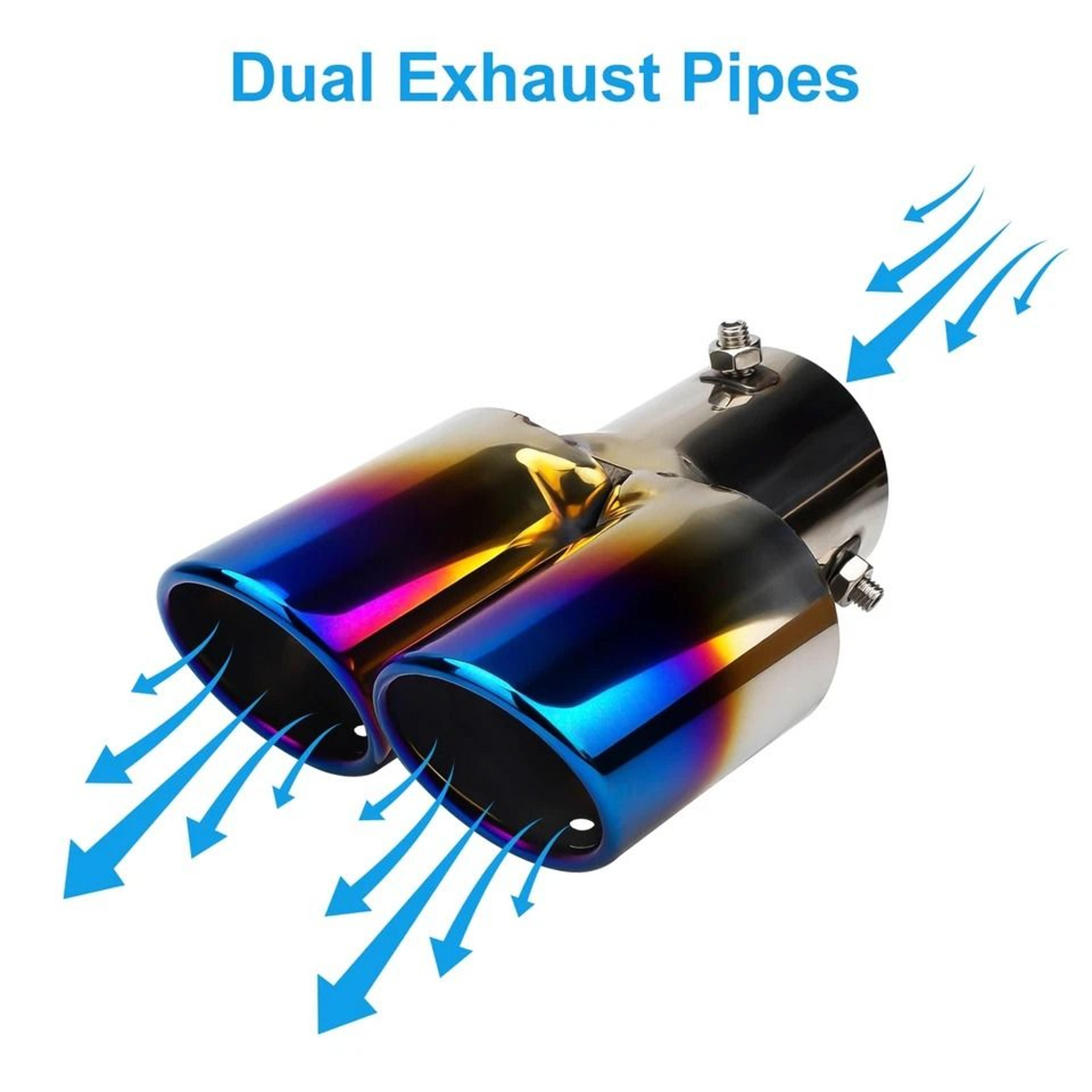 Universal Dual Exhaust Tip Muffler  Stainless Steel Round Design ClampOn Installation 5